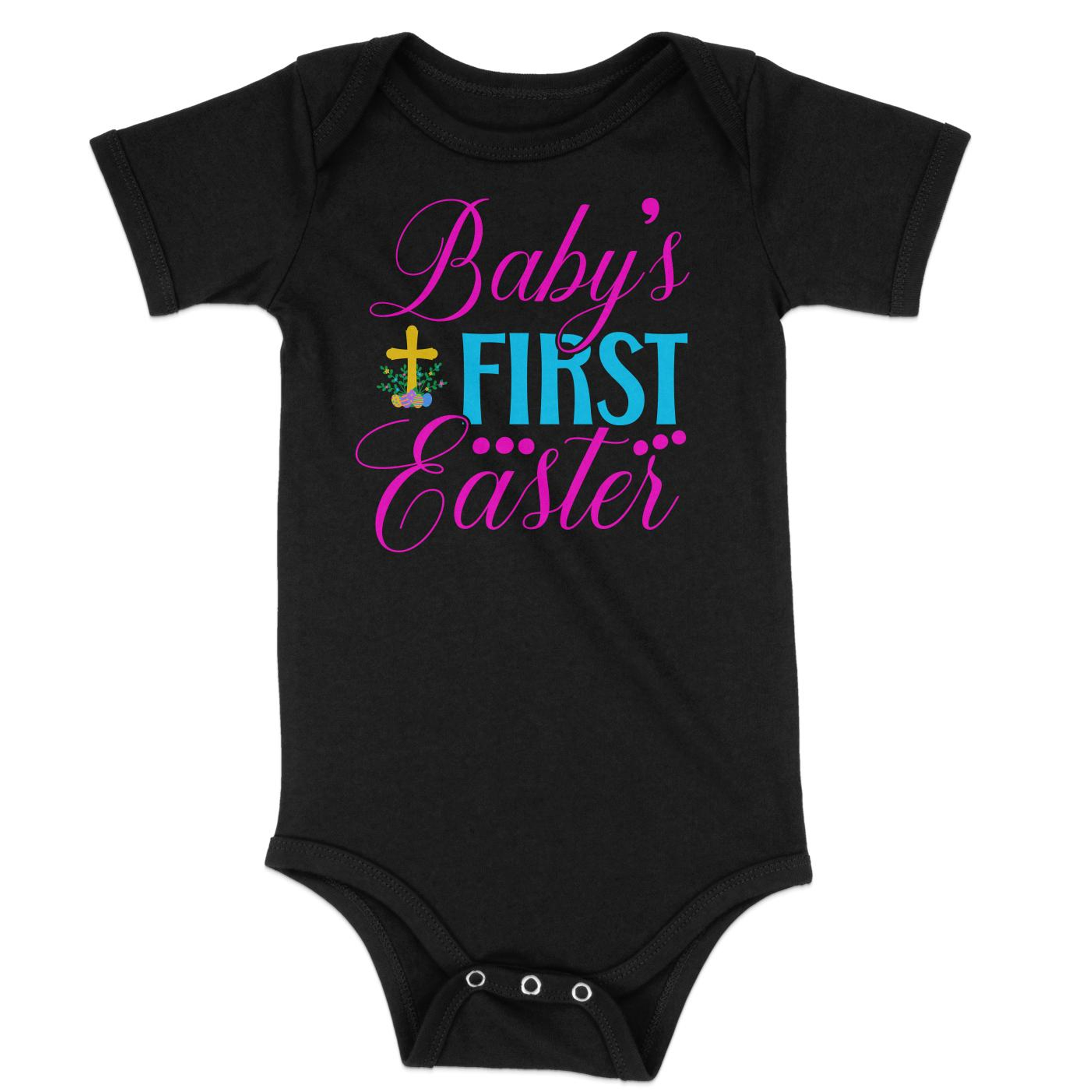 Baby's First Easter Cross Infant Fine Jersey Bodysuit Size: 6mo Color: Black Jesus Passion Apparel