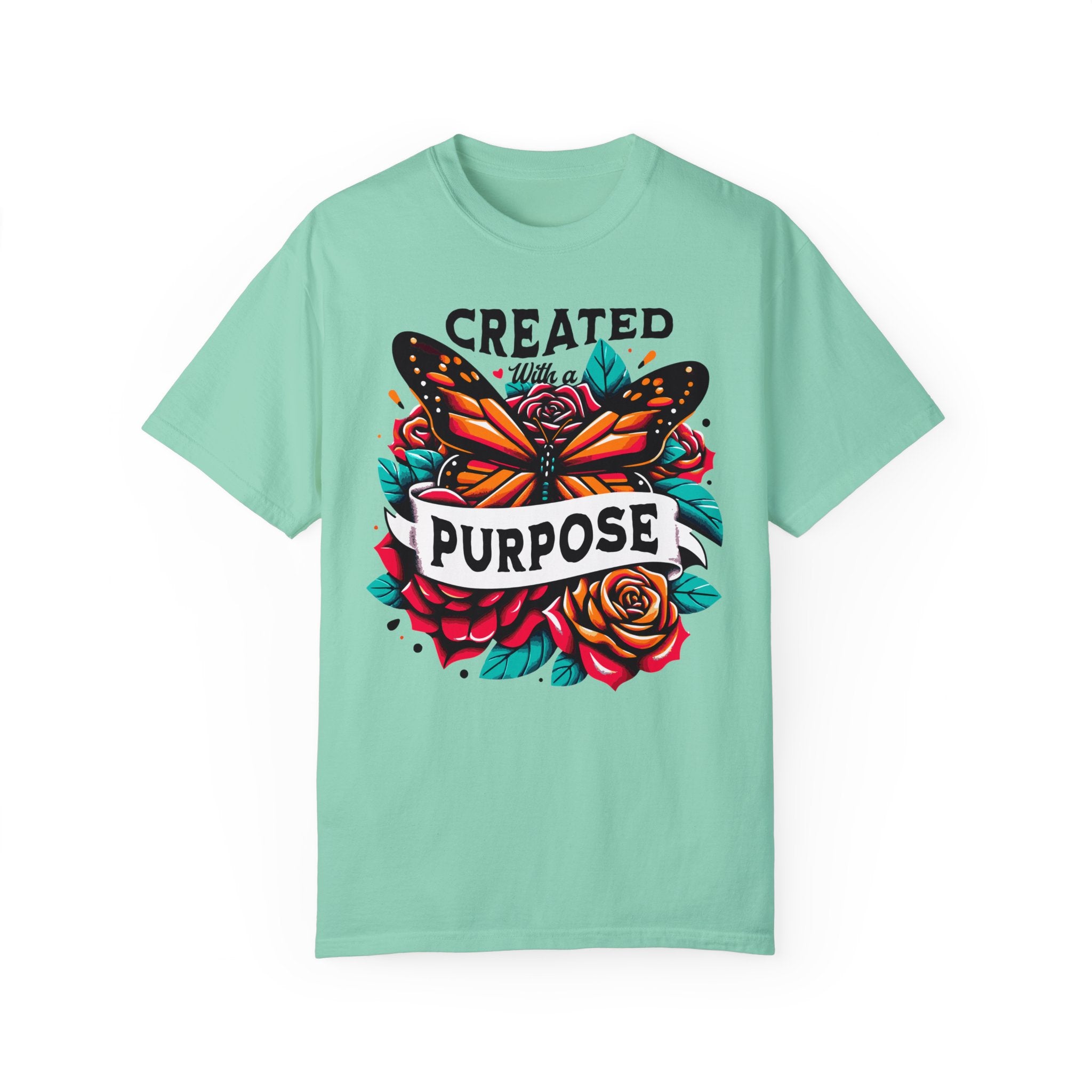 Created with a Purpose Butterfly Roses Comfy Heavyweight Short Sleeve Tee