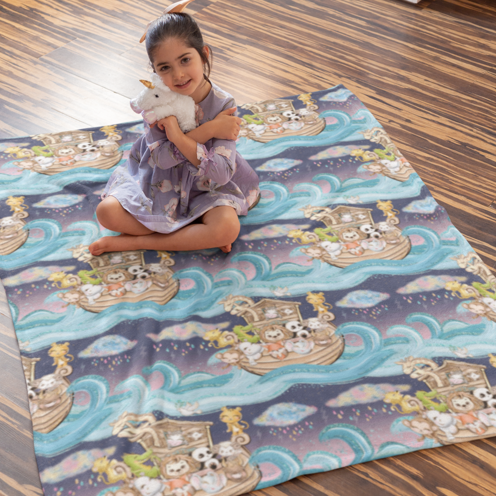 Noahs Ark - 40 Days and Nights Soft Fleece Baby Blanket Size: 30" × 40" Color: White Jesus Passion Apparel