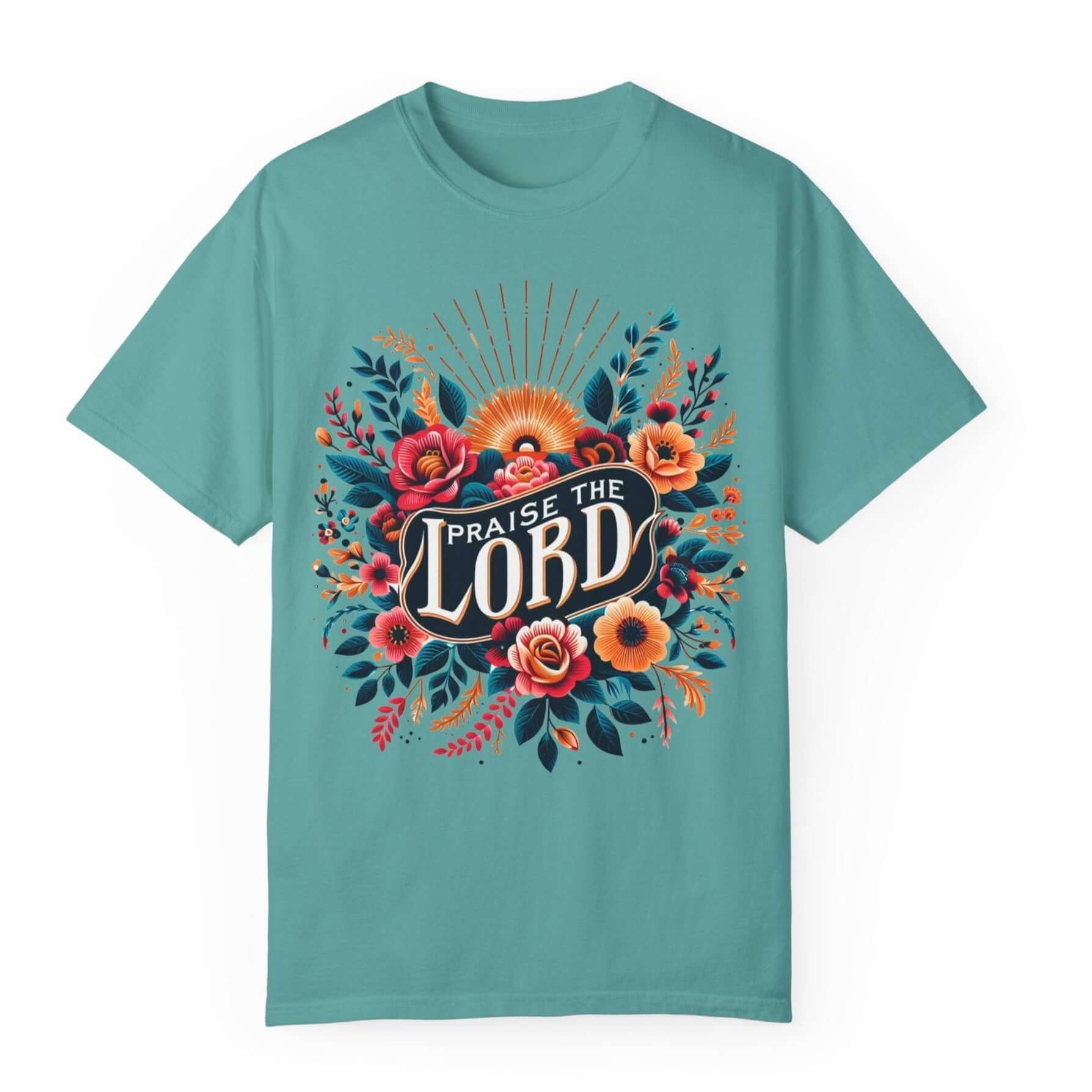 Praise the Lord Floral Sunshine Women's Short Sleeve Tee Color: Seafoam Size: S Jesus Passion Apparel