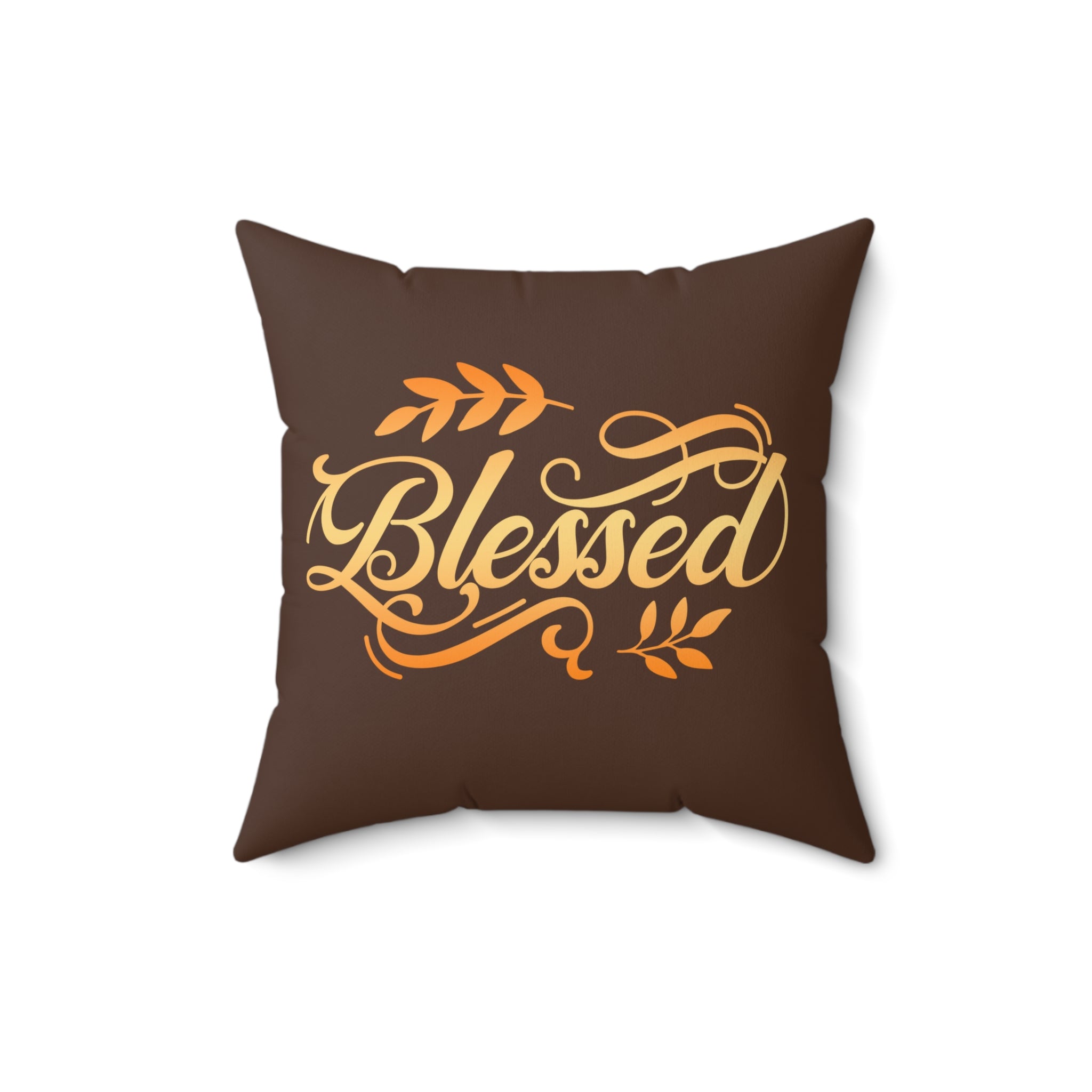 Blessed Autumn on Coffee Brown Background Design Spun Polyester Square Pillow Size: 16" × 16" Jesus Passion Apparel