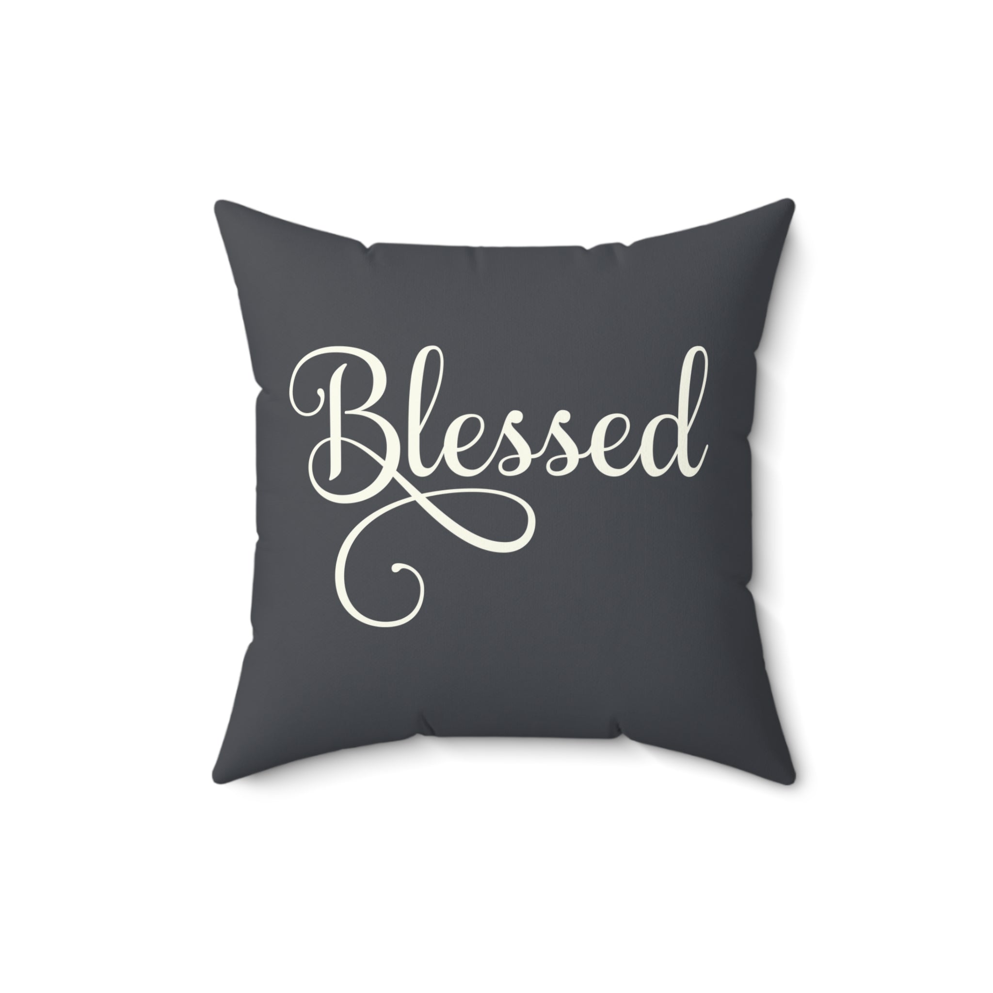 Blessed on Graphite Gray Background Design Spun Polyester Square Pillow Size: 16" × 16" Jesus Passion Apparel