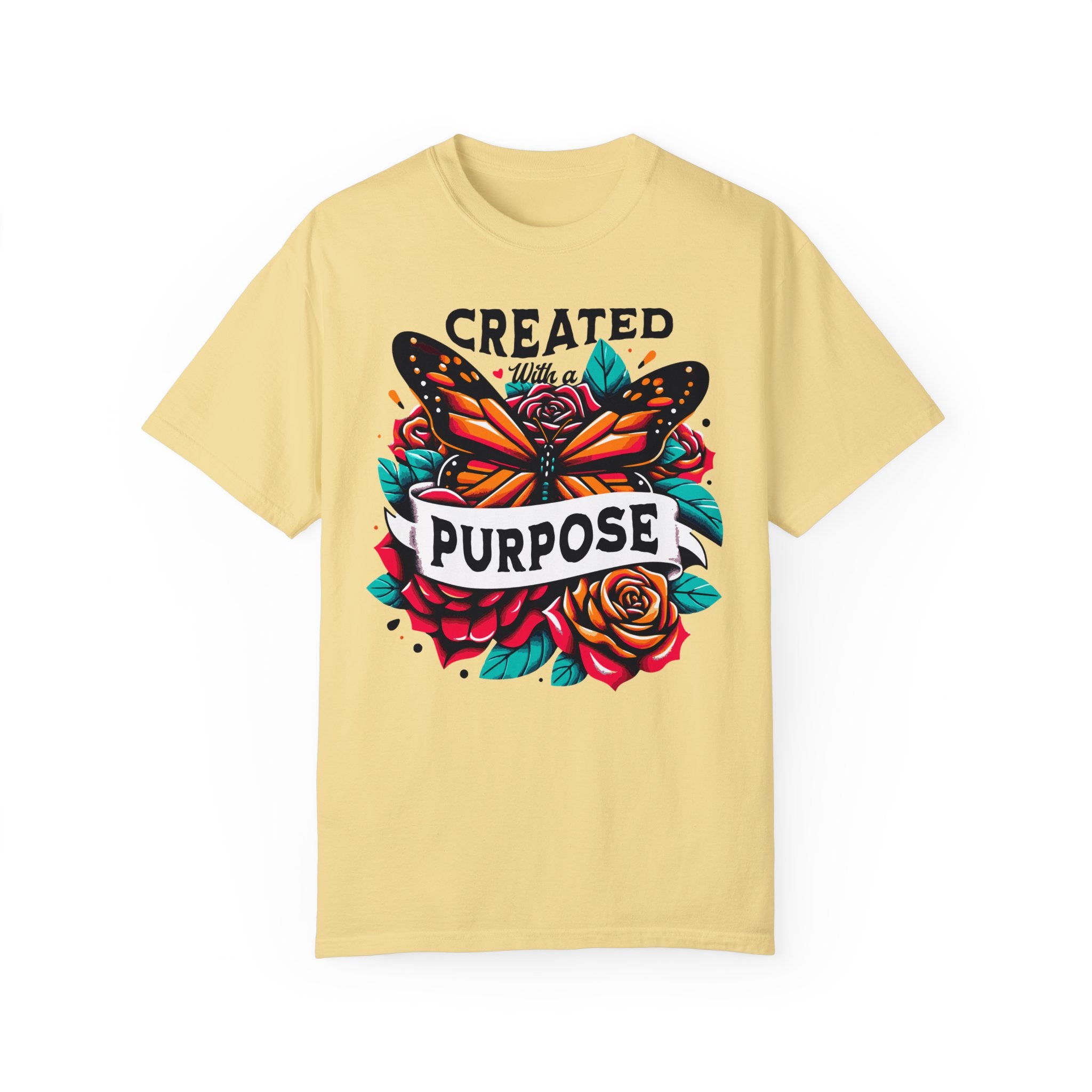 Created with a Purpose Butterfly Roses Comfy Heavyweight Short Sleeve Tee