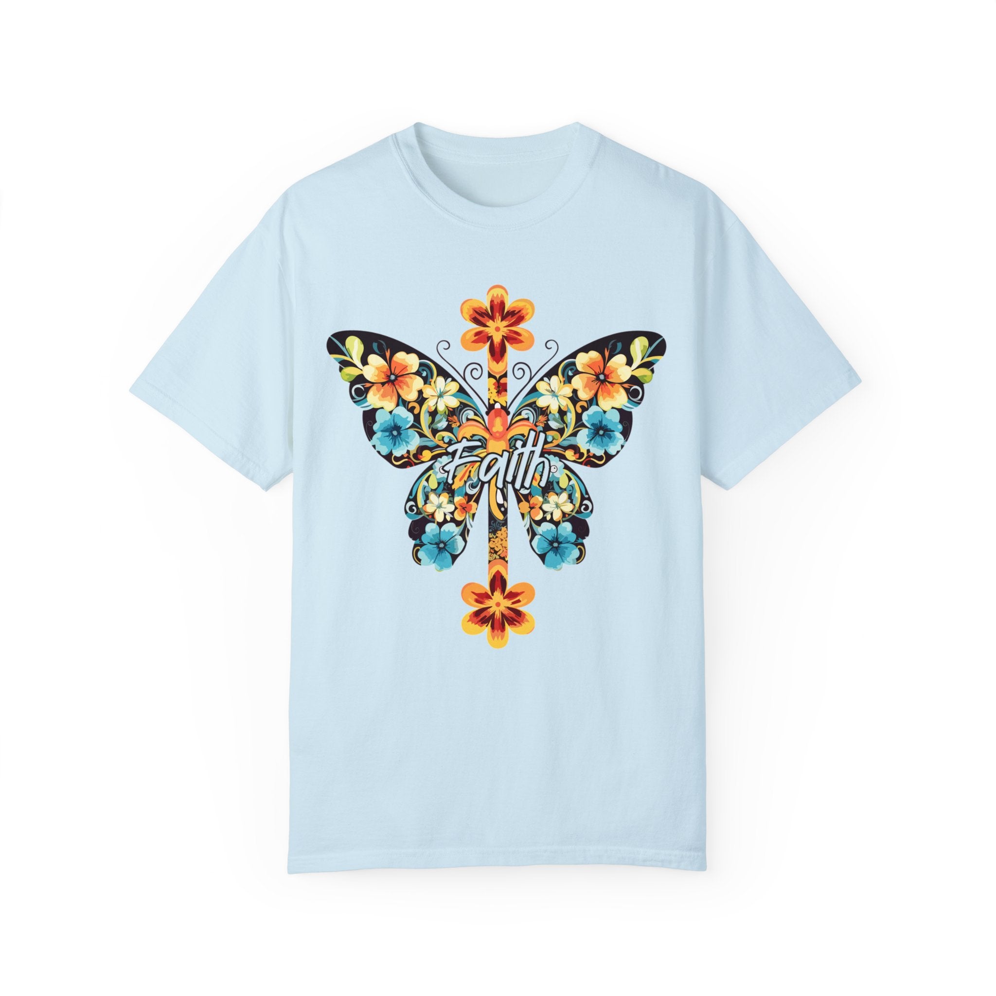 Camiseta de manga corta para adultos cómoda y pesada con diseño de mariposa Faith