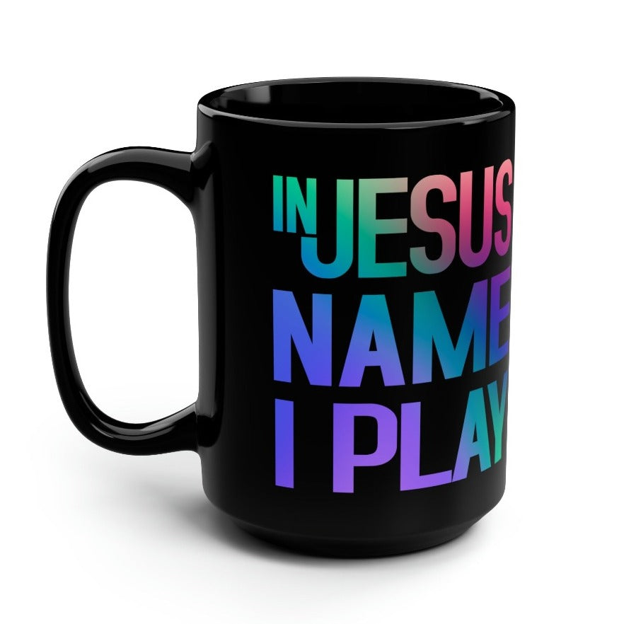 In Jesus Name I Play Drums - 15 oz Mug - Mini Set Size: Black 15oz Jesus Passion Apparel