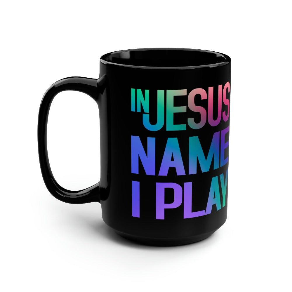 In Jesus Name I Play Acoustic Guitar - 15 oz Mug Size: Black 15oz Jesus Passion Apparel