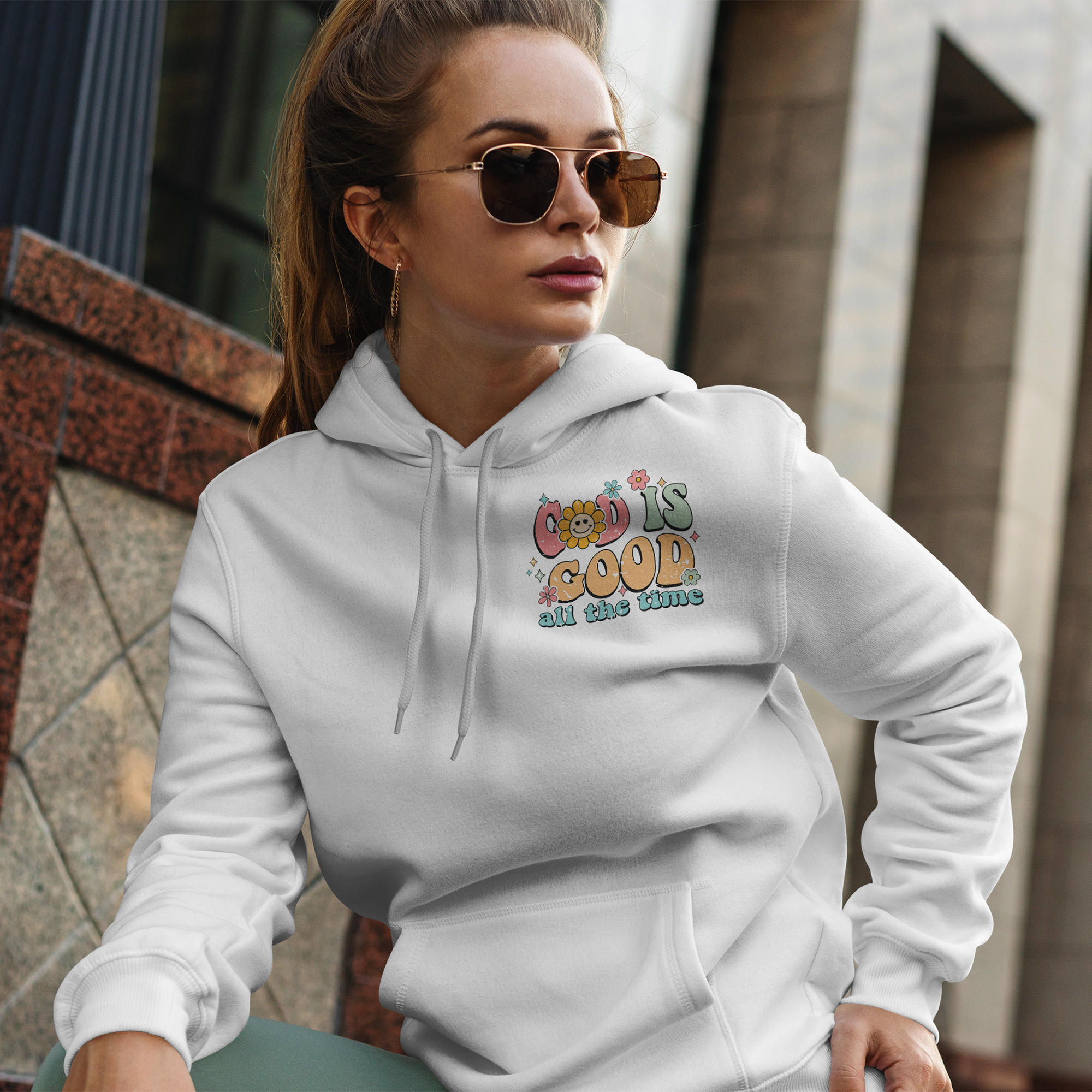 God is Good All the Time Retro-Inspired Unisex-Fit Hoodie Color: White Size: S Jesus Passion Apparel