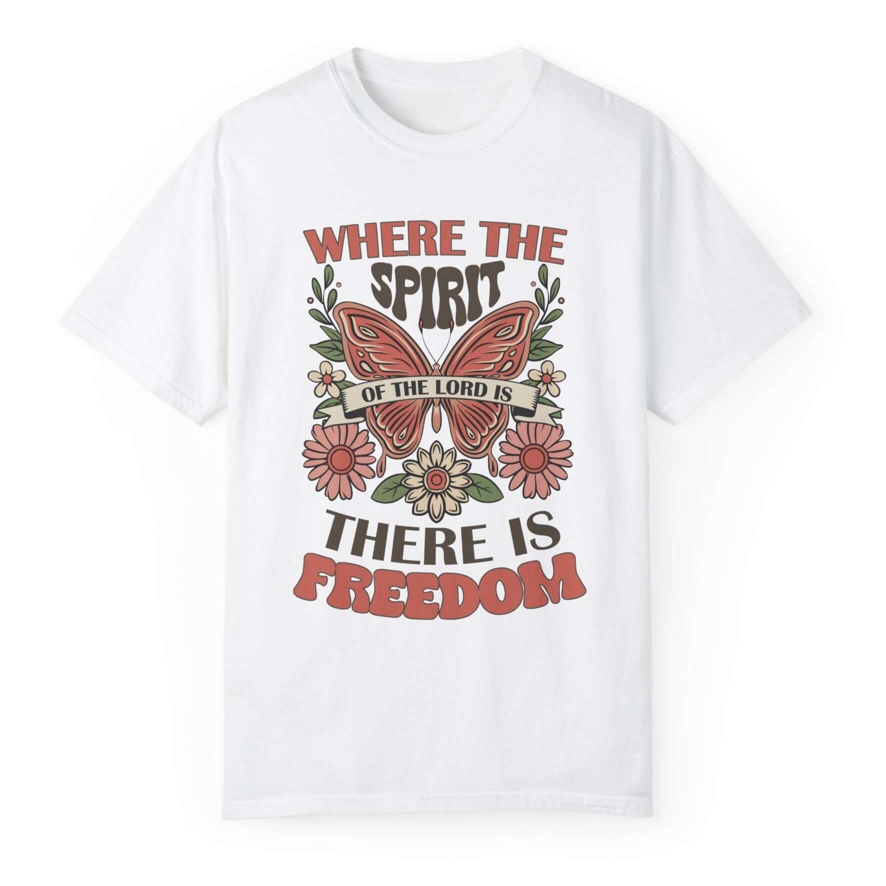 Spirit of the Lord is Freedom Floral Butterfly Women's Short Sleeve Tee Color: White Size: S Jesus Passion Apparel
