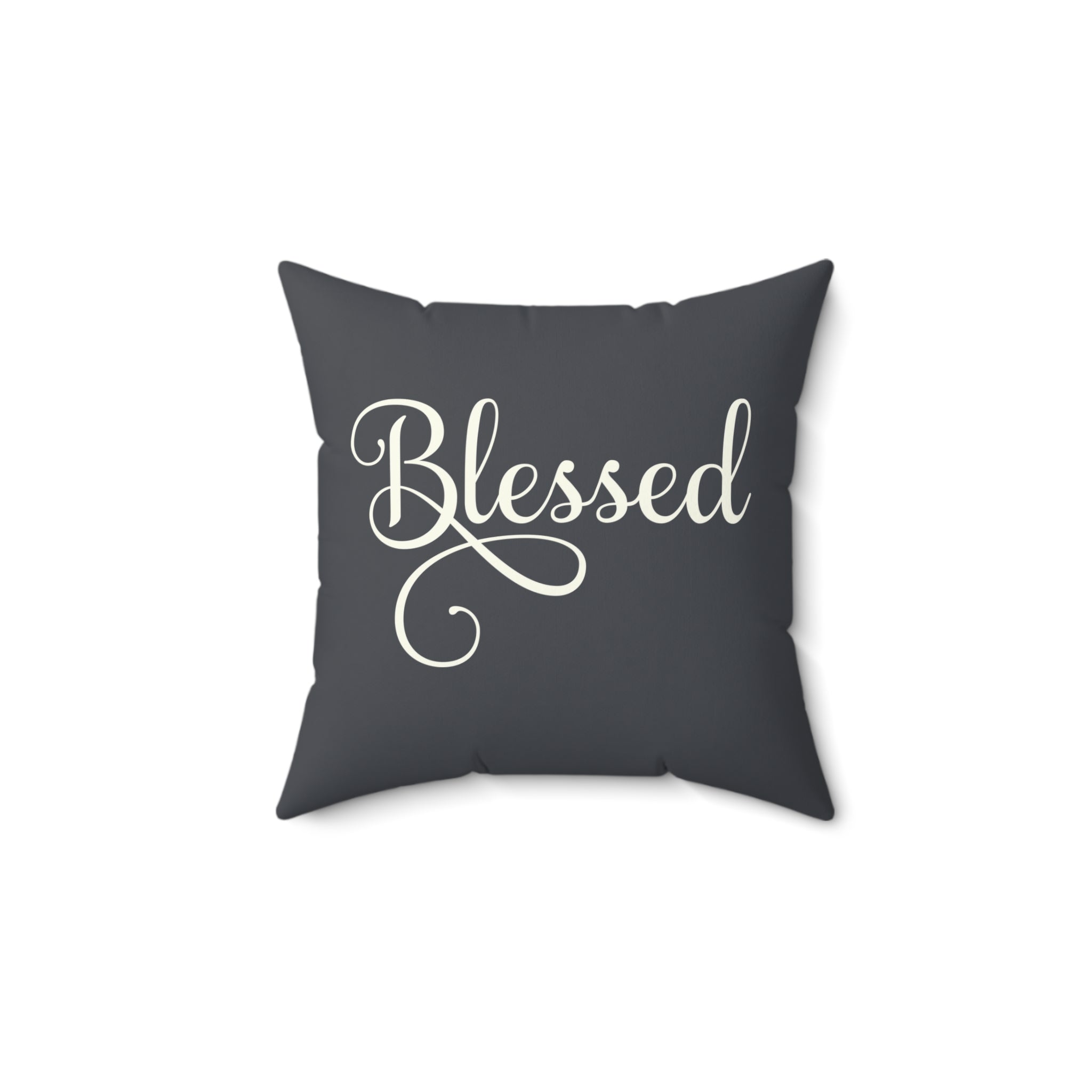 Blessed on Graphite Gray Background Design Spun Polyester Square Pillow Size: 14" × 14" Jesus Passion Apparel