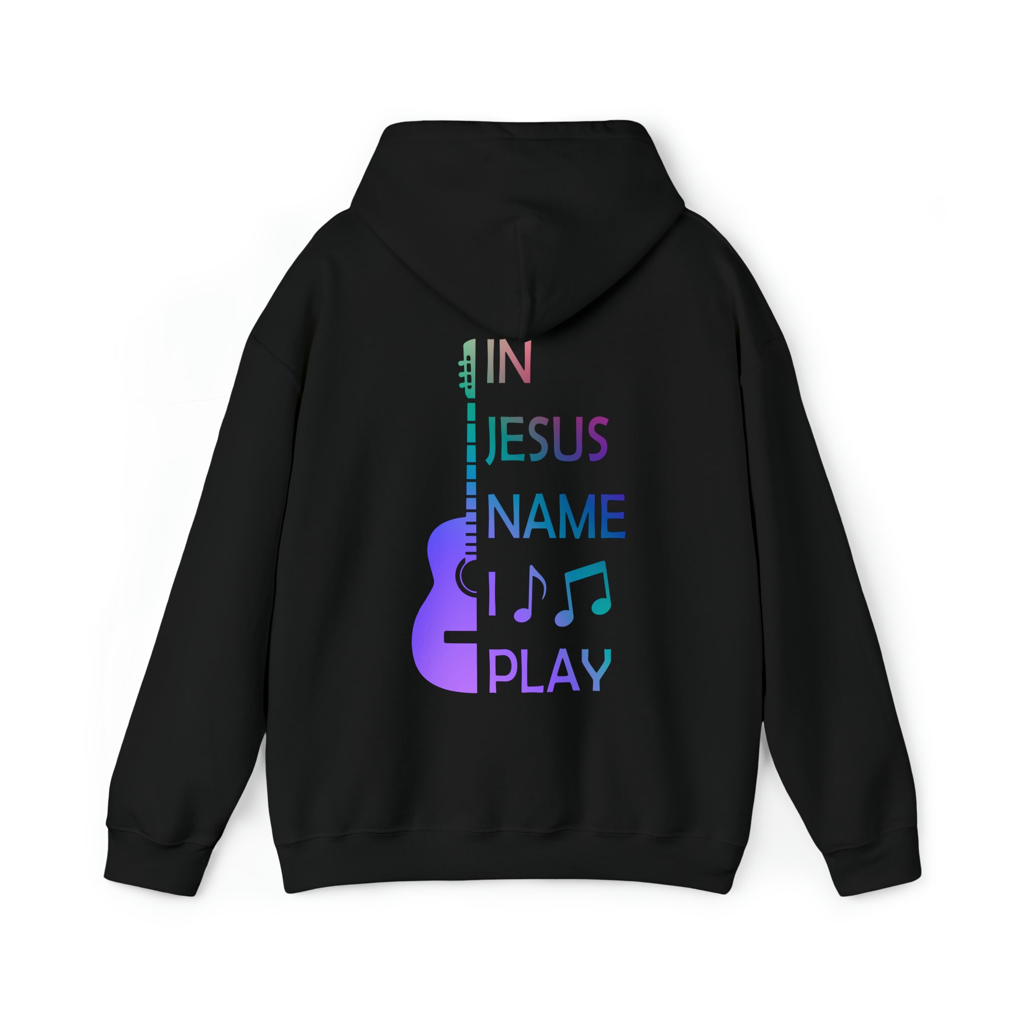 In Jesus Name I Play Acoustic Guitar Men's Heavy Blend™ Hoodie Color: White Size: S Jesus Passion Apparel