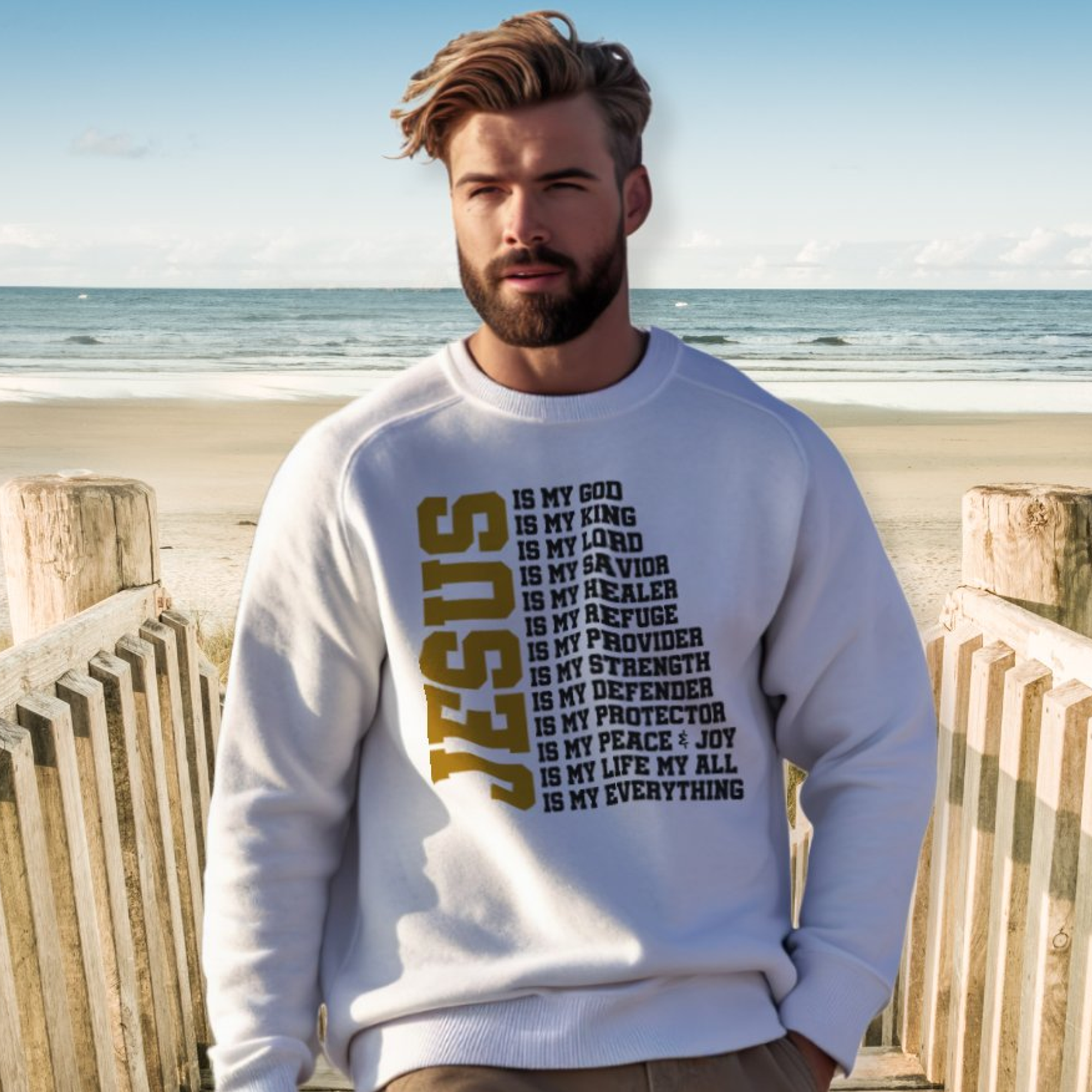 Jesus is My Everything Men's Unisex-Fit Fleece Sweatshirt - White Size: S Color: White Jesus Passion Apparel