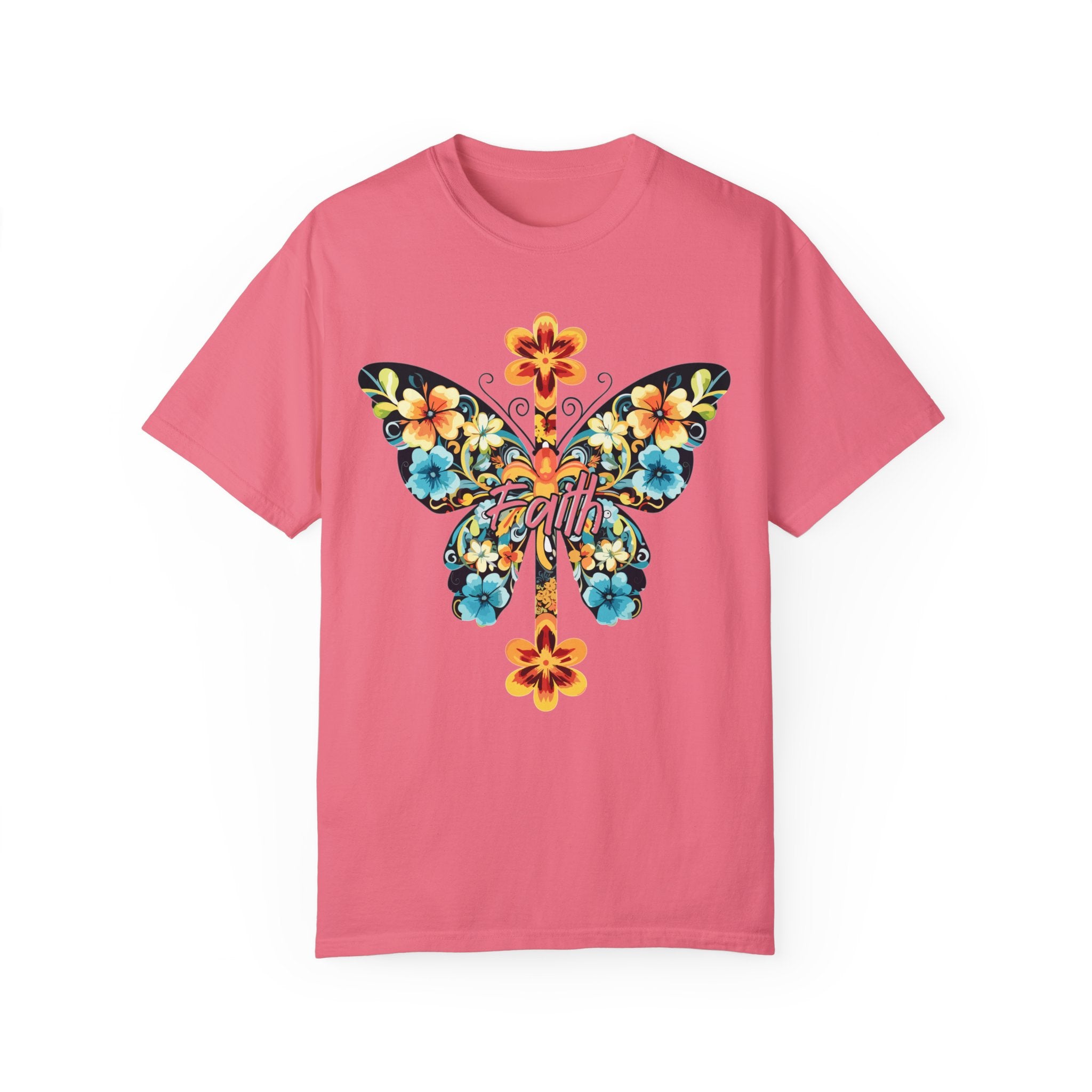 Camiseta de manga corta para adultos cómoda y pesada con diseño de mariposa Faith