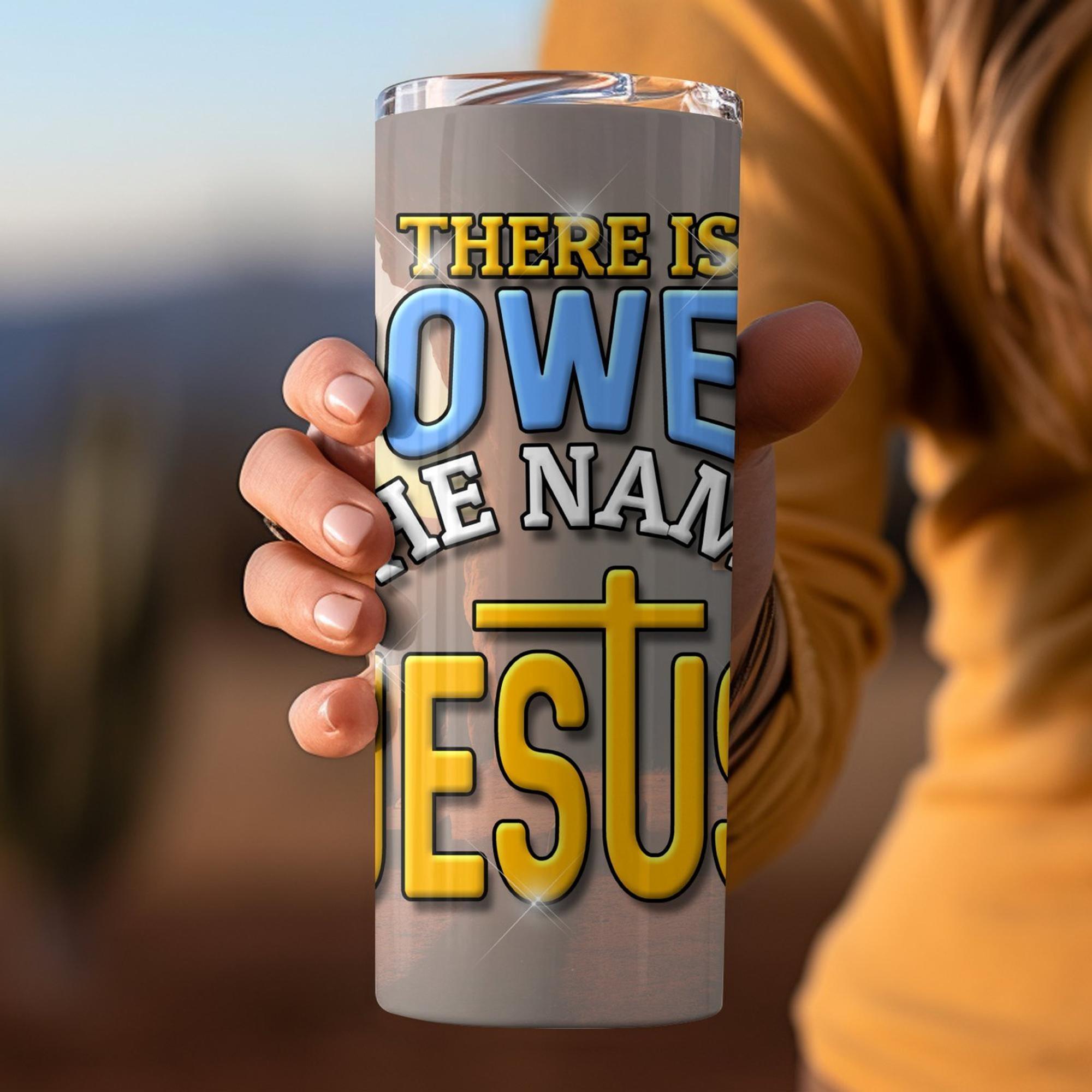 Power in Jesus 20 oz Tumbler with reusable Stainless Steel Straw Size: 20oz Color: White Jesus Passion Apparel