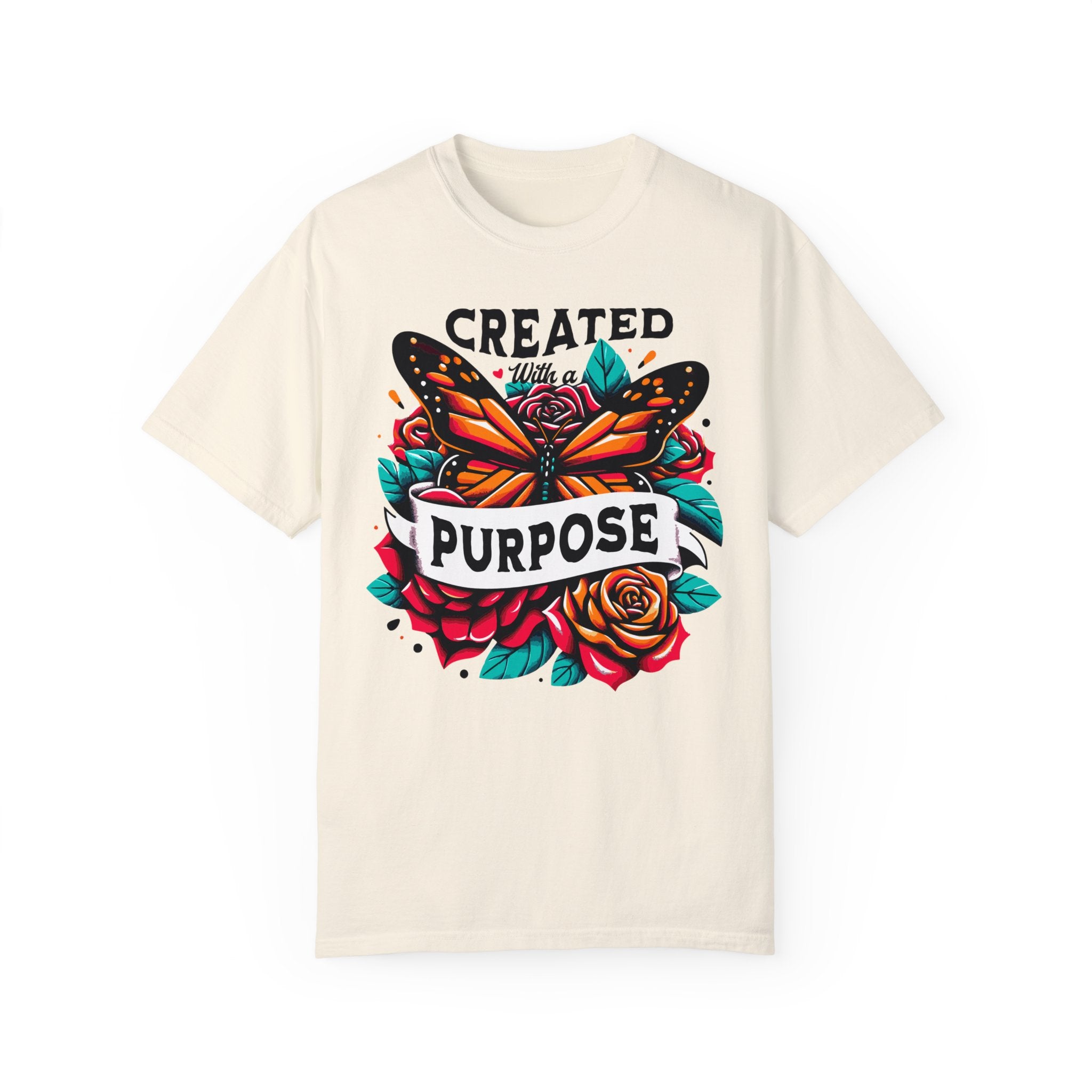 Created with a Purpose Butterfly Roses Comfy Heavyweight Short Sleeve Tee