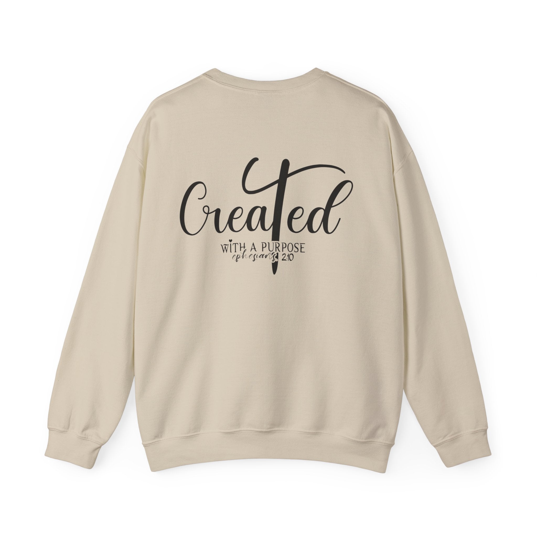 Created With a Purpose Women's Fleece Sweatshirt Size: S Color: Sand Jesus Passion Apparel