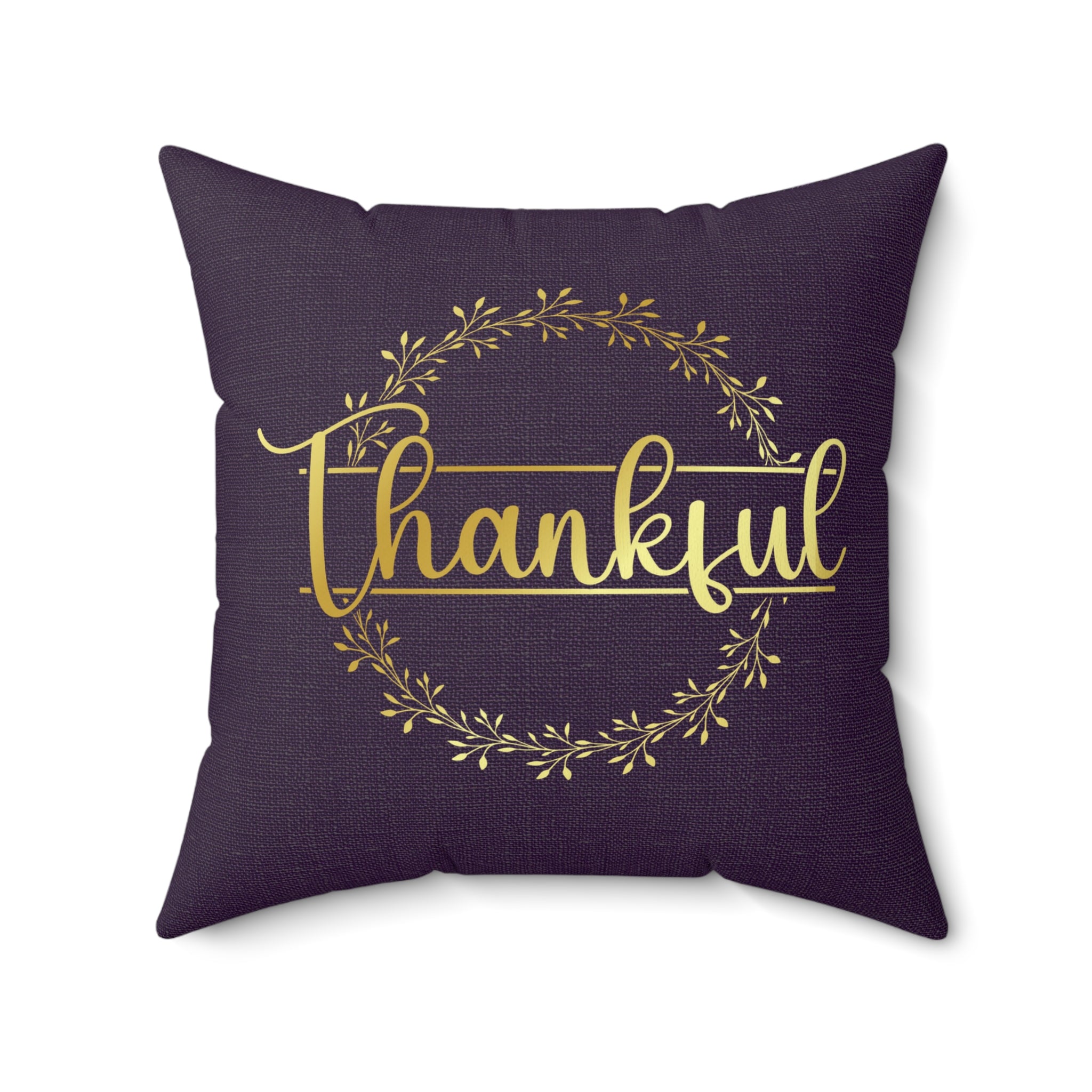 Shimmer Gold Thankful Wreath on Linen Pattern Spun Polyester Square Pillow Size: 18" × 18" Jesus Passion Apparel