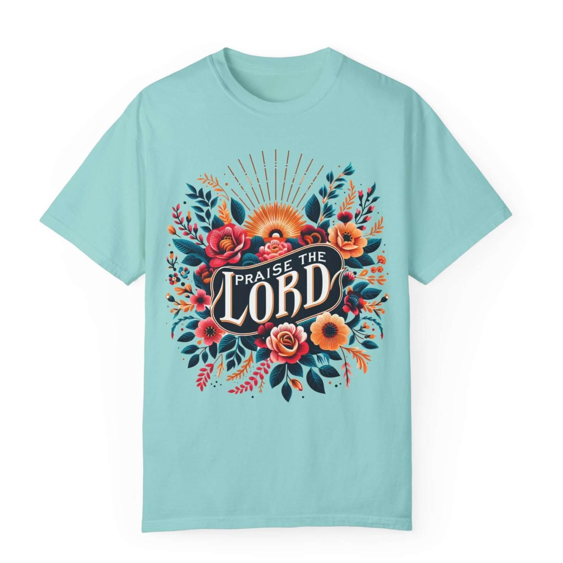 Praise the Lord Floral Sunshine Women's Short Sleeve Tee Color: Chalky Mint Size: S Jesus Passion Apparel