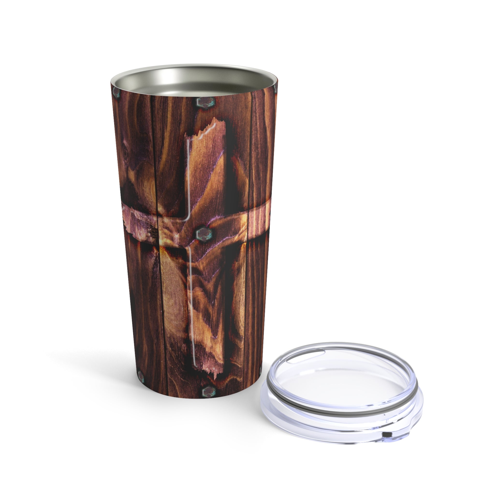 Old Wooden Cross Hot-Cold Tumbler 20 oz with Sip Lid Size: 20oz Jesus Passion Apparel