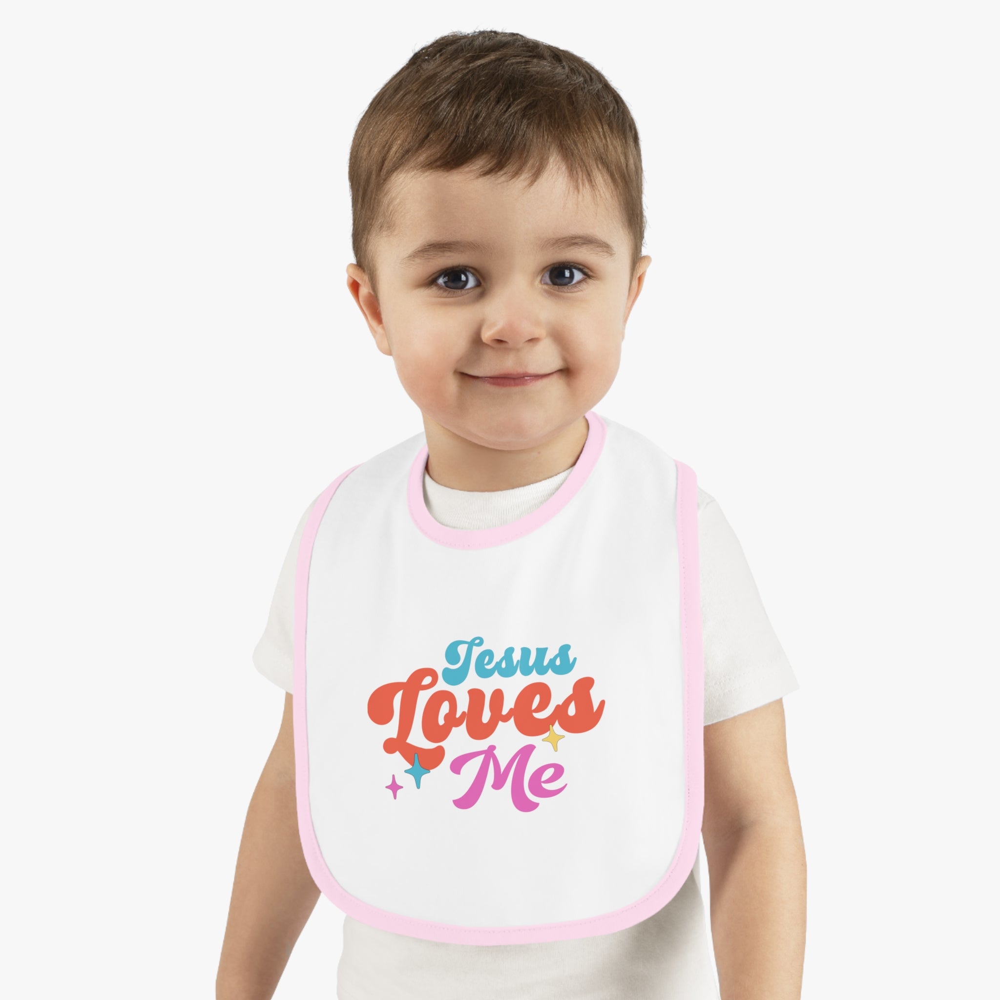 Jesus Loves Me Retro with Stars Baby Jersey Bib Color: White/Black Size: One size Jesus Passion Apparel