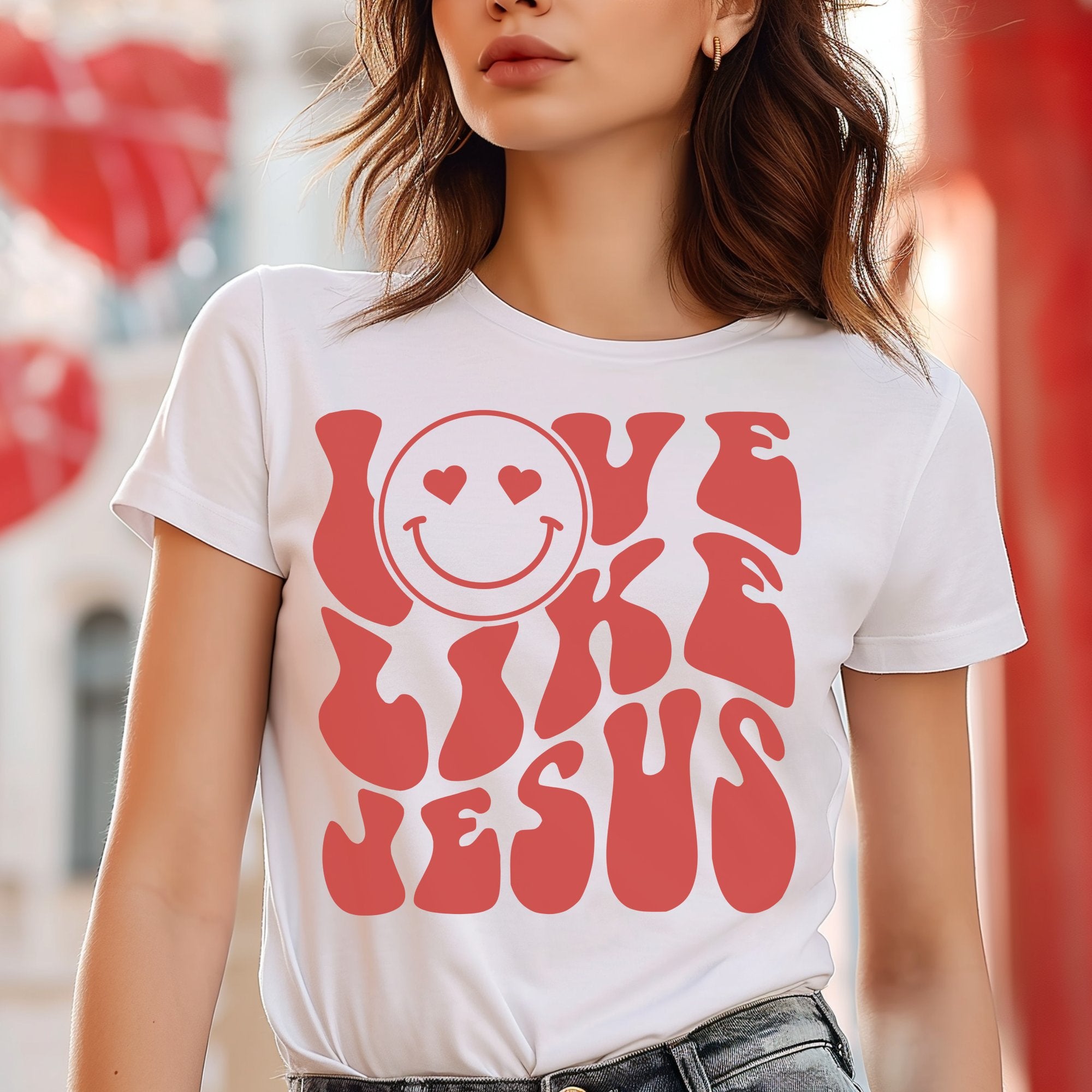 Love Like Jesus Smiley Unisex Jersey Short Sleeve Tee - White Size: XS Color: White Jesus Passion Apparel