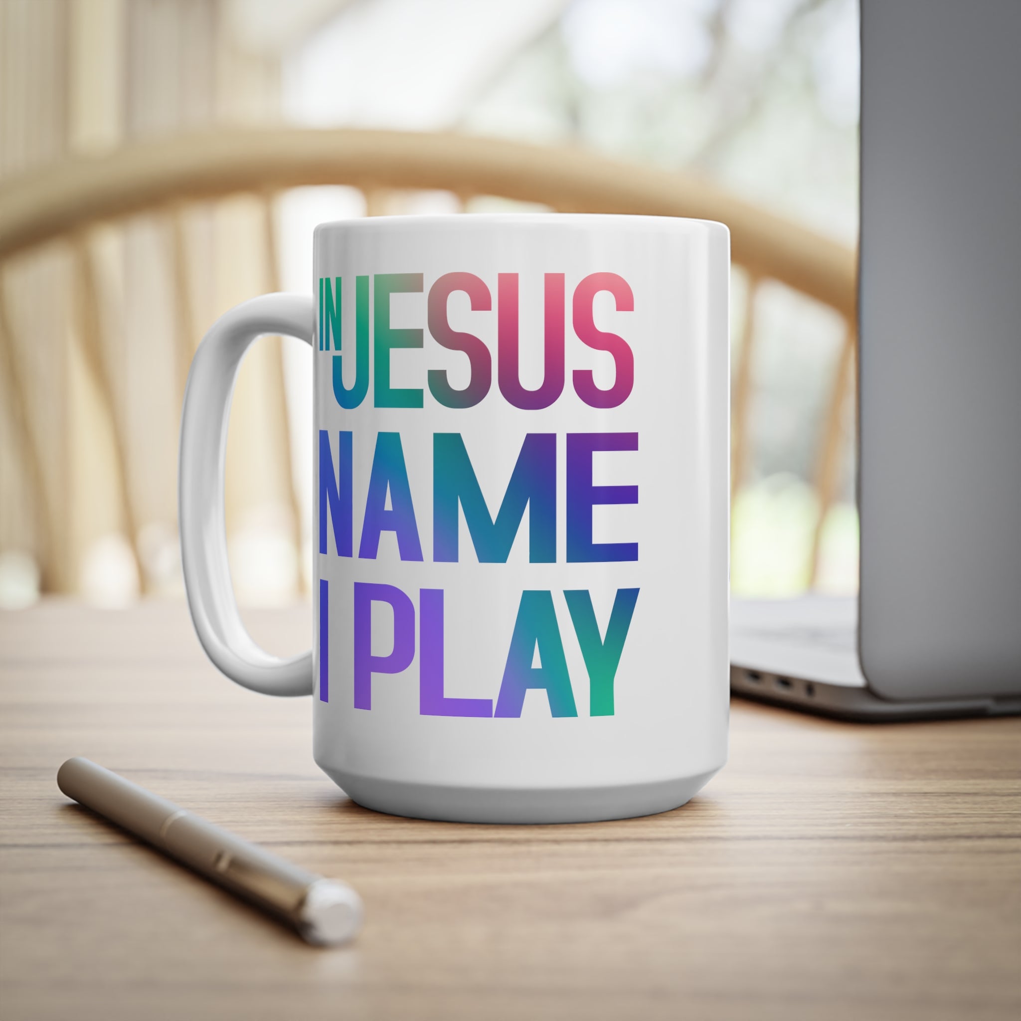 In Jesus Name I Play Drums Black 15 oz Mug Size: Black 15oz Jesus Passion Apparel