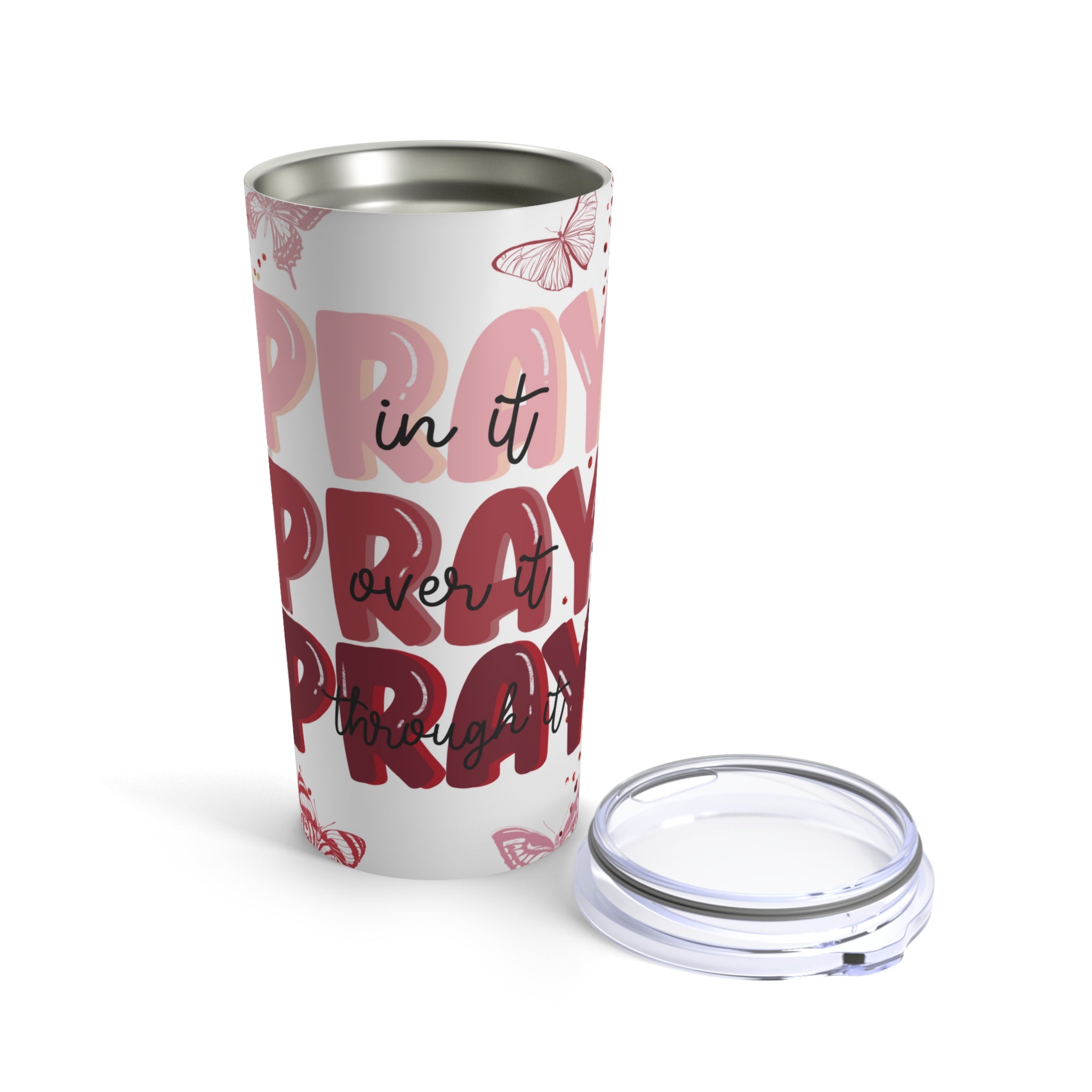 Pray Pray Pray Purple Roses Hot-Cold Tumbler 20 oz with Sip Lid Size: 20oz Jesus Passion Apparel