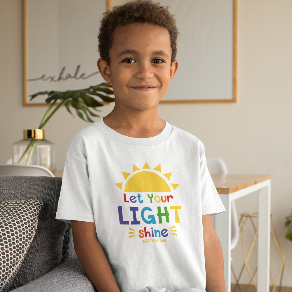 Let Your Light Shine Youth Relaxed Fit T-Shirt Colors: White Sizes: S Jesus Passion Apparel