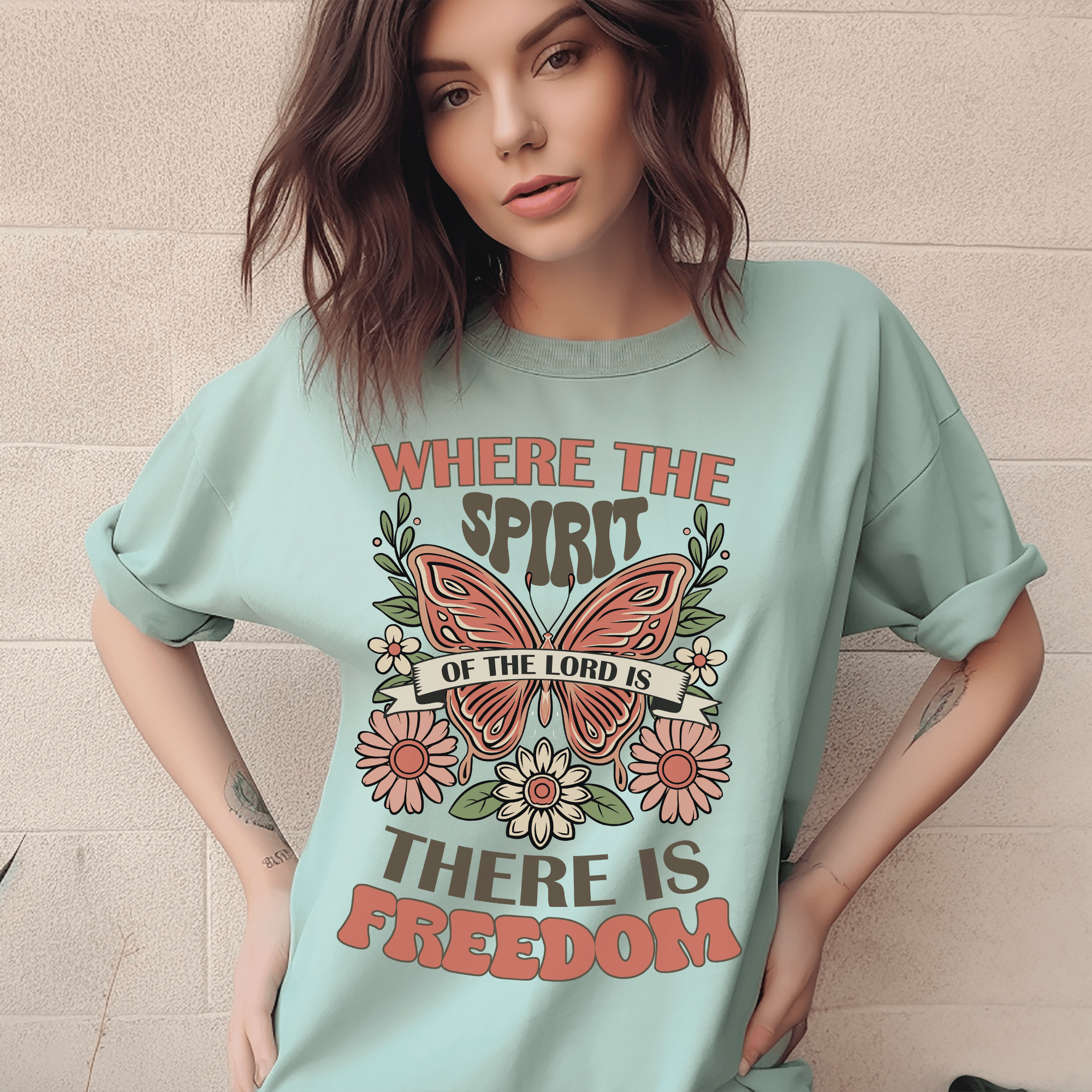 Spirit of the Lord is Freedom Floral Butterfly Women's Short Sleeve Tee Color: White Size: S Jesus Passion Apparel