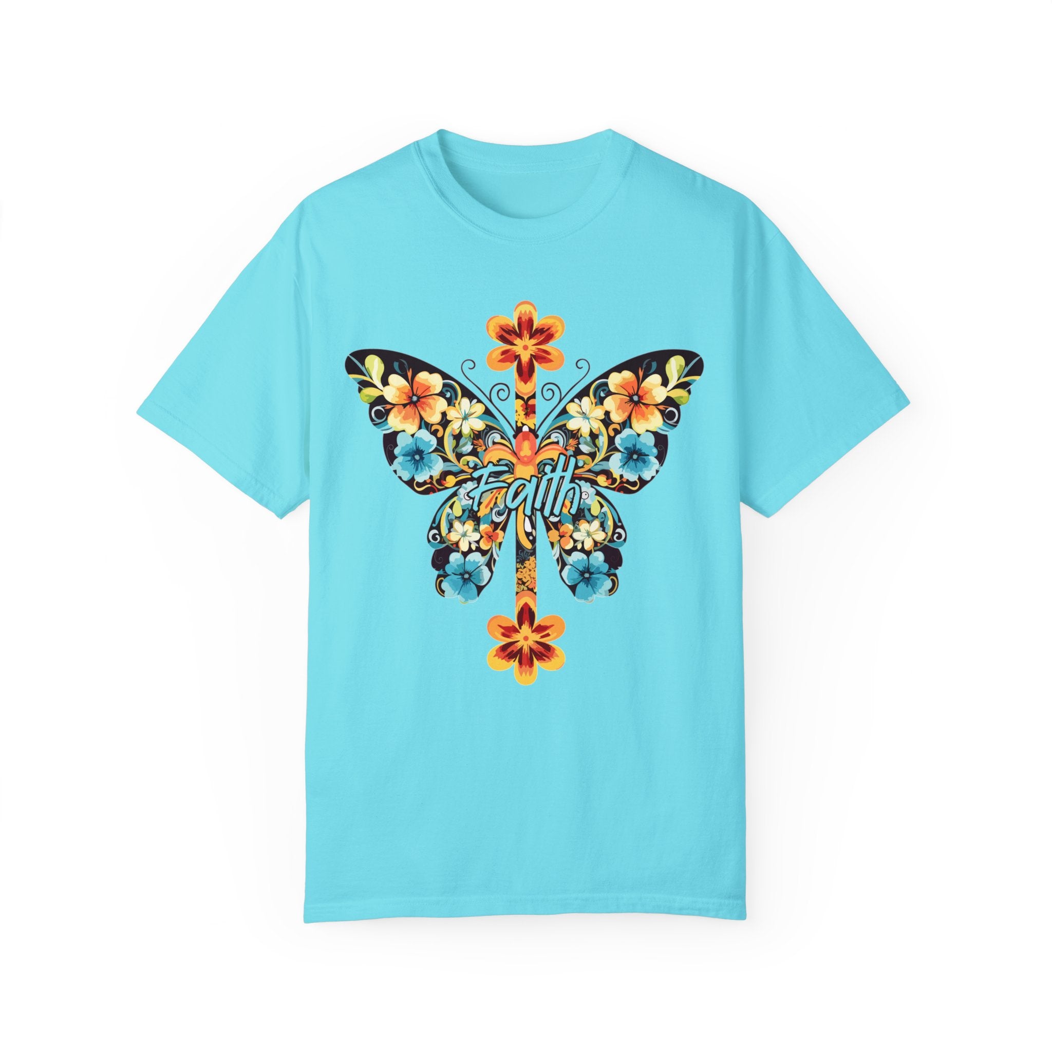 Camiseta de manga corta para adultos cómoda y pesada con diseño de mariposa Faith