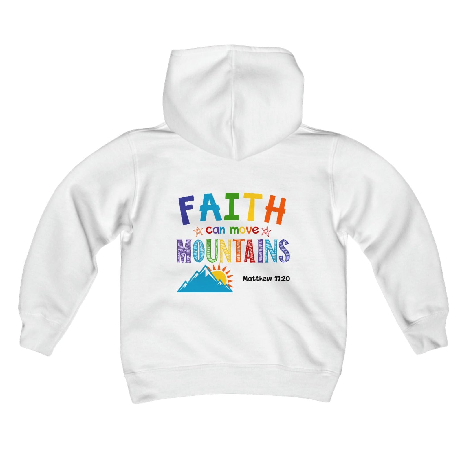 Faith Can Move Mountains Youth Hoodie Color: White Size: S Jesus Passion Apparel