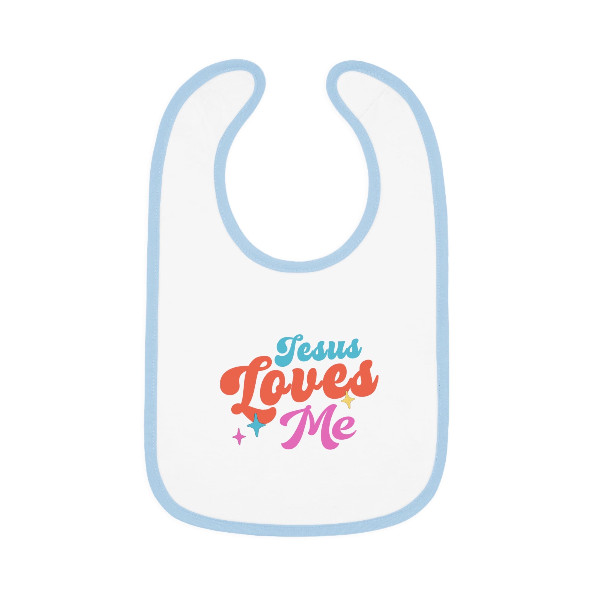 Jesus Loves Me Retro with Stars Baby Jersey Bib Color: White/Light Blue Size: One size Jesus Passion Apparel