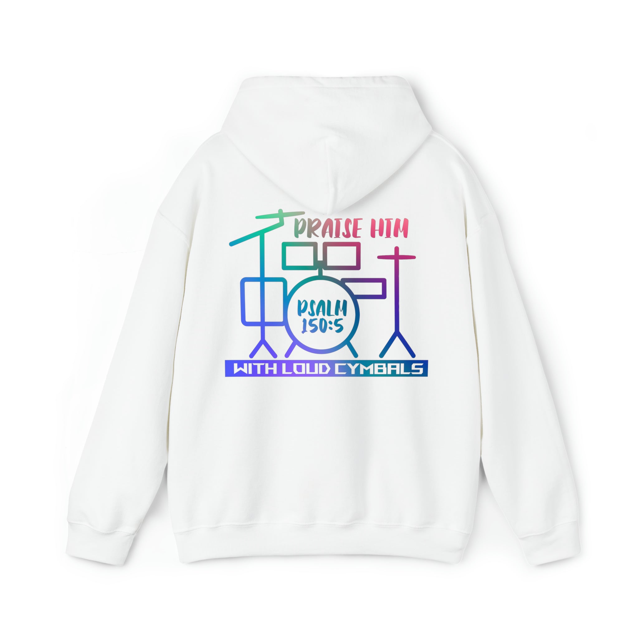 Praise Him with Loud Cymbals Men's Heavy Blend™ Hoodie Color: White Size: S Jesus Passion Apparel