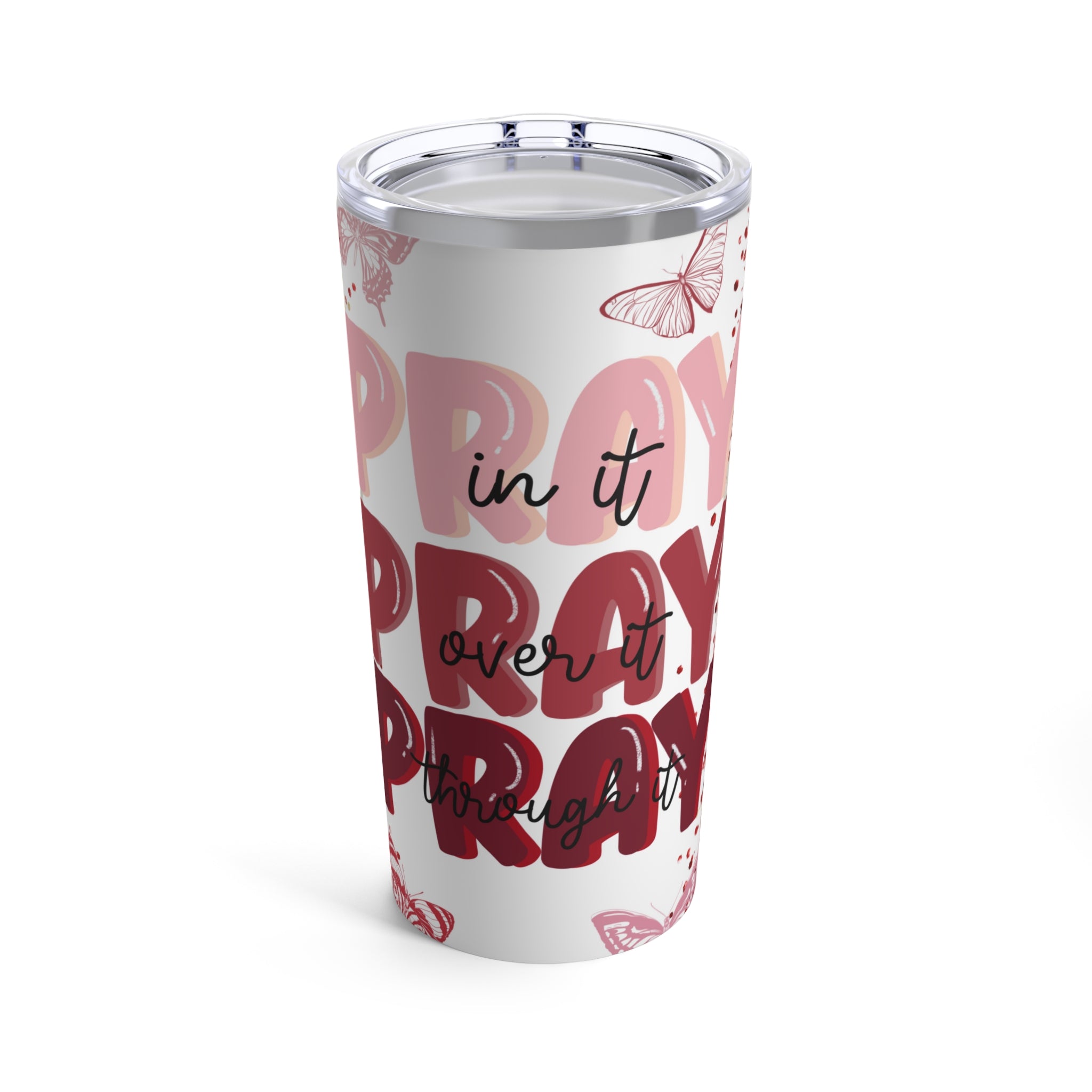 Pray Pray Pray Purple Roses Hot-Cold Tumbler 20 oz with Sip Lid Size: 20oz Jesus Passion Apparel