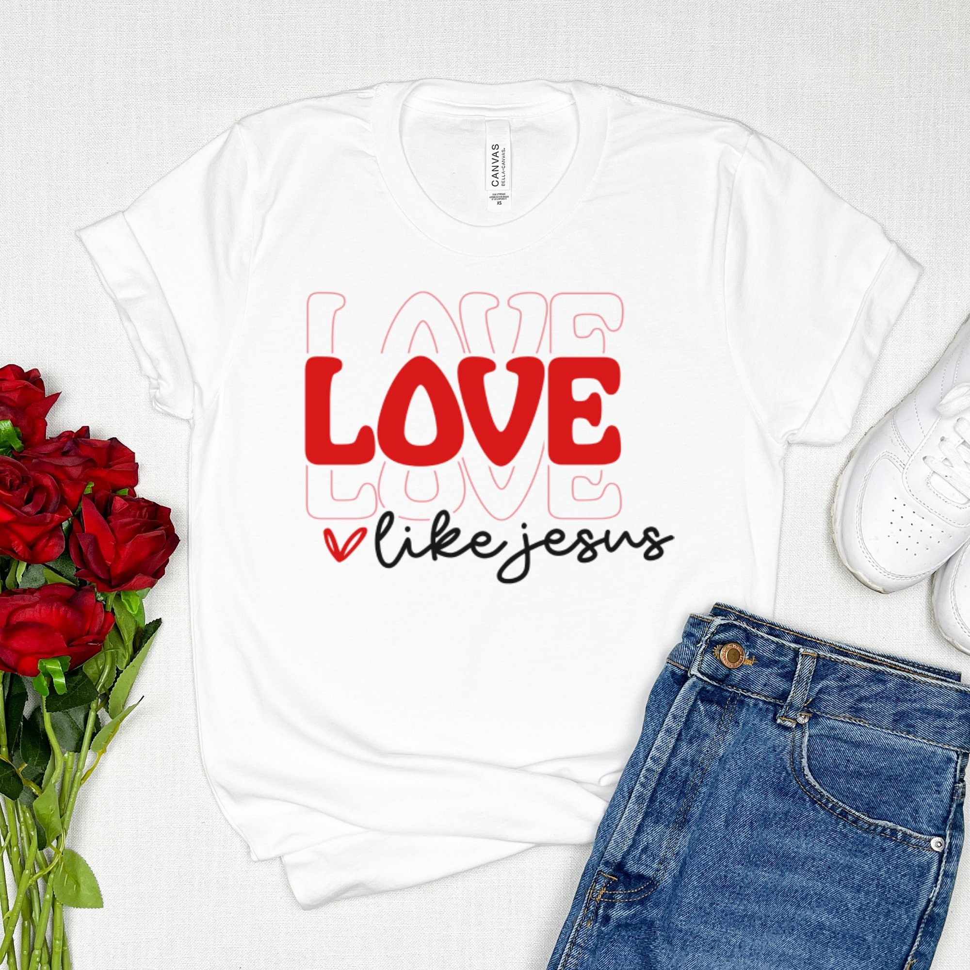 Love Like Jesus Valentine Unisex Jersey Short Sleeve Tee - White Size: XS Color: White Jesus Passion Apparel