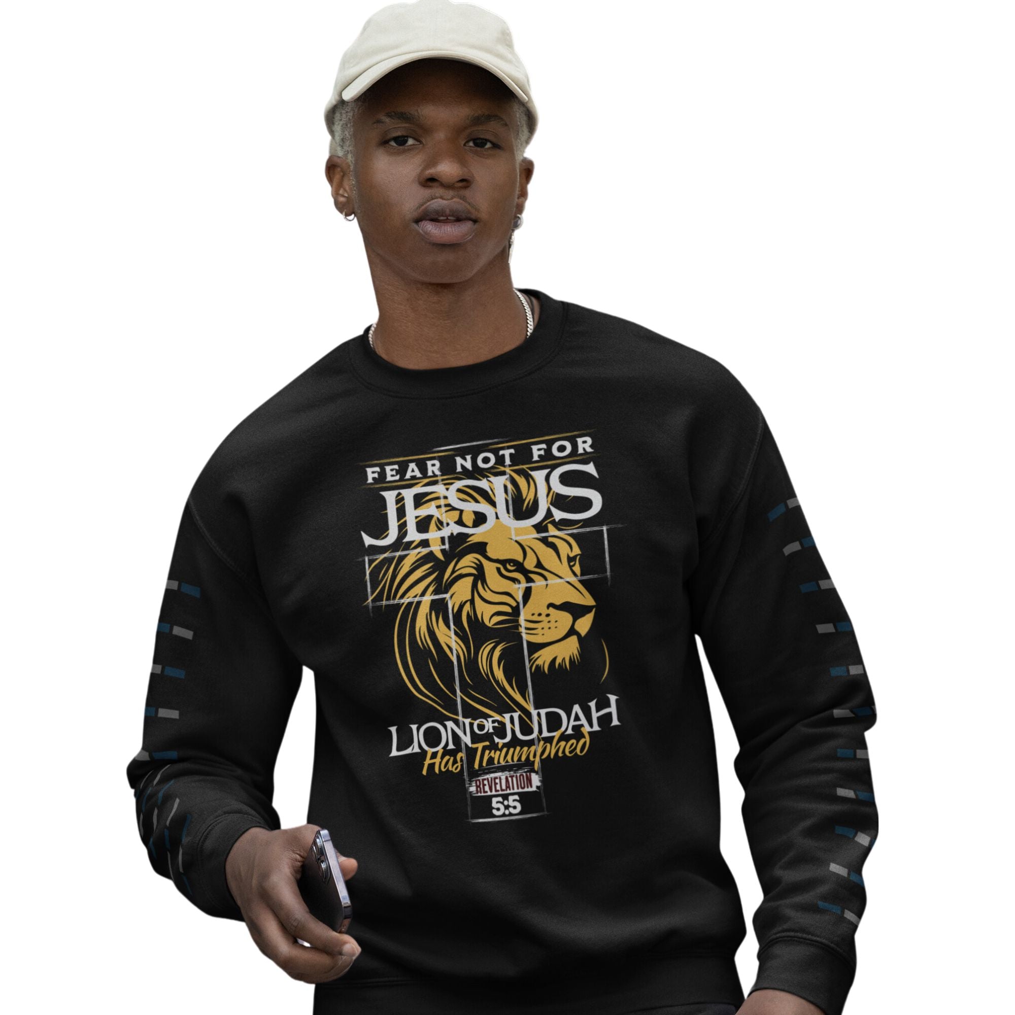 Lion of Judah Men's Unisex-Fit Fleece Sweatshirt - Navy or Black Size: S Color: Navy Jesus Passion Apparel