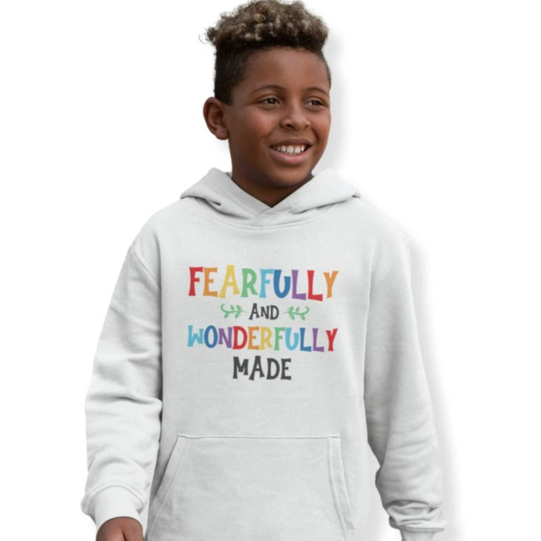 I am Fearfully Made Youth Hoodie Color: White Size: S Jesus Passion Apparel