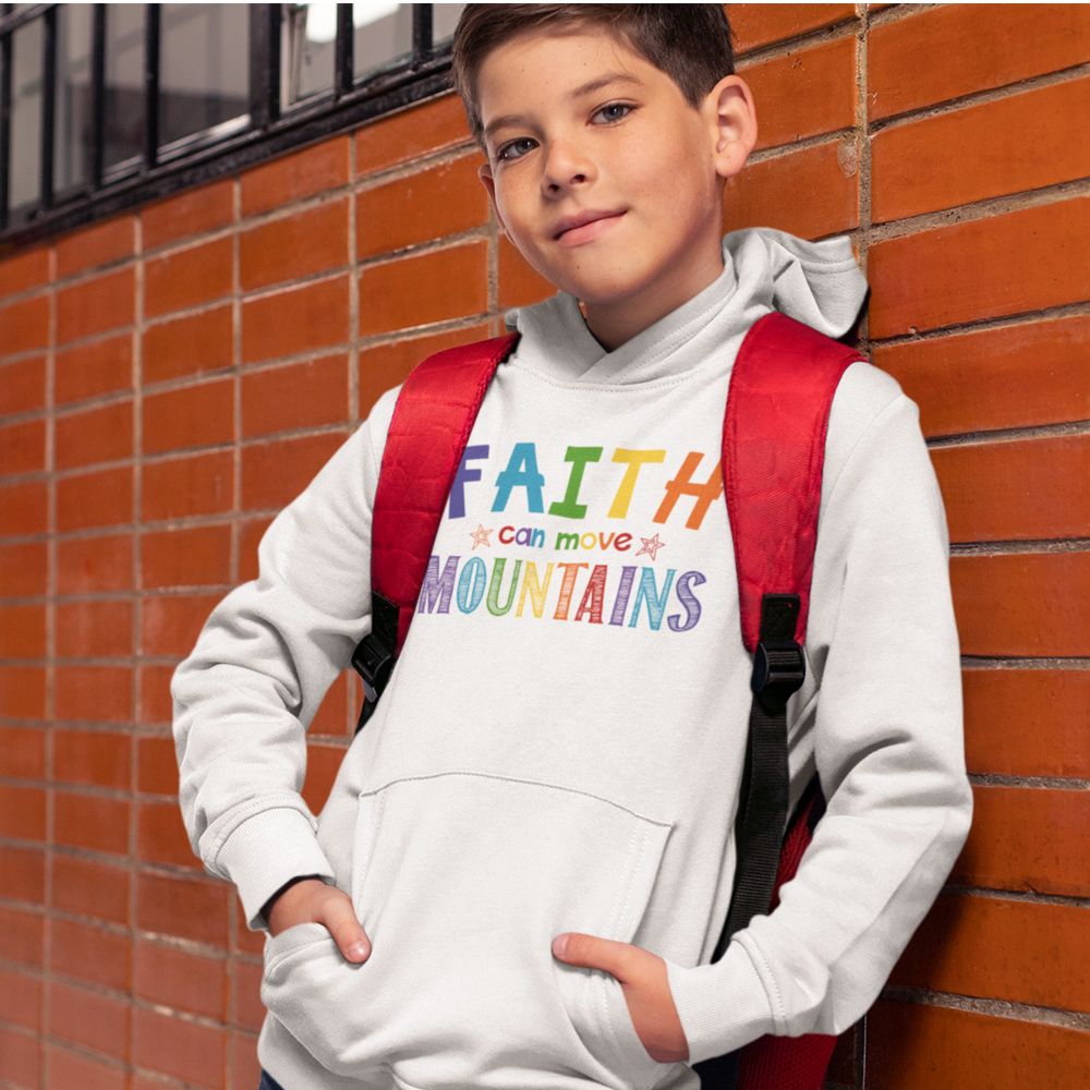 Faith Can Move Mountains Youth Hoodie Color: White Size: S Jesus Passion Apparel