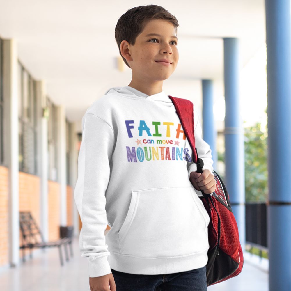 Faith Can Move Mountains Youth Hoodie Color: White Size: S Jesus Passion Apparel