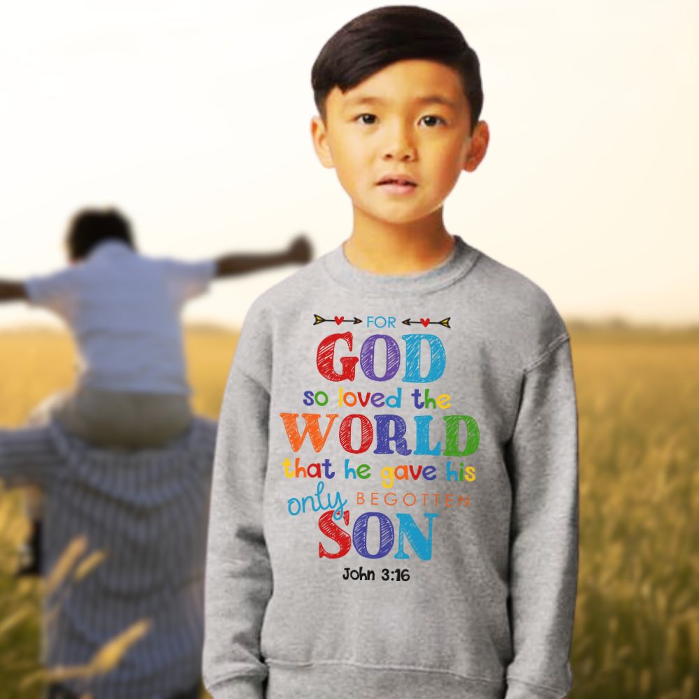 God So loved the World Youth Crewneck Sweatshirt Color: White Size: XS Jesus Passion Apparel