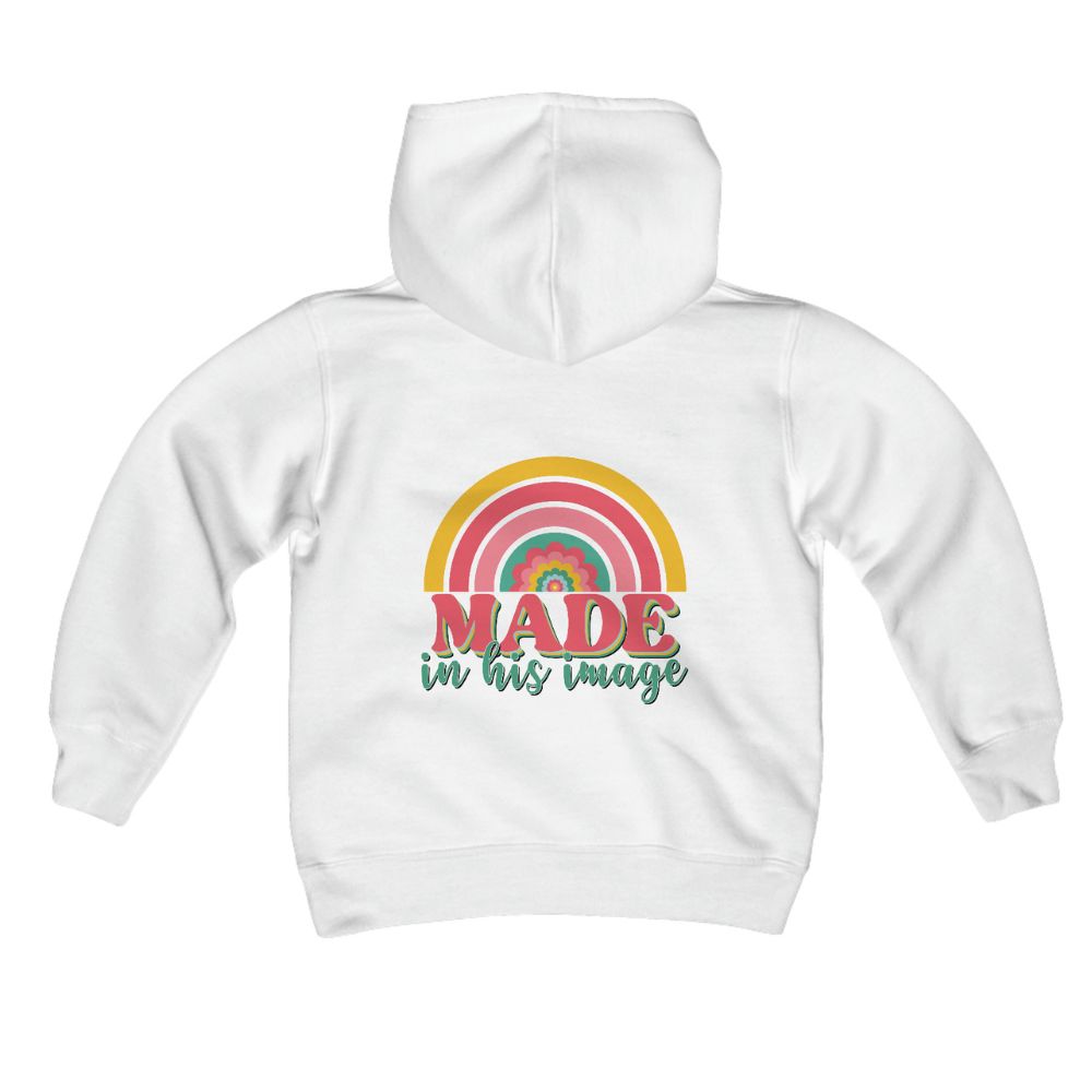 Made in His Image Rainbow Youth Hoodie Color: White Size: S Jesus Passion Apparel