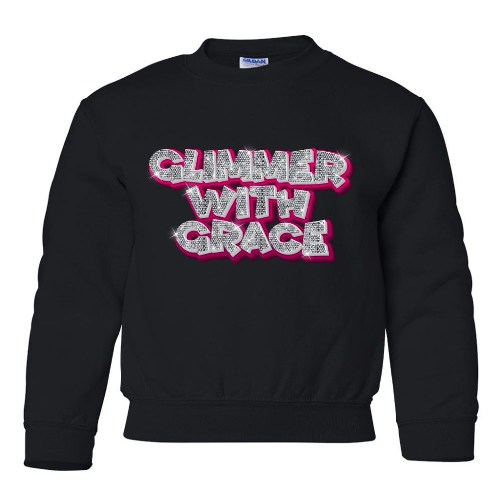 Glimmer with Grace Youth Crewneck Sweatshirt Color: Black Size: XS Jesus Passion Apparel