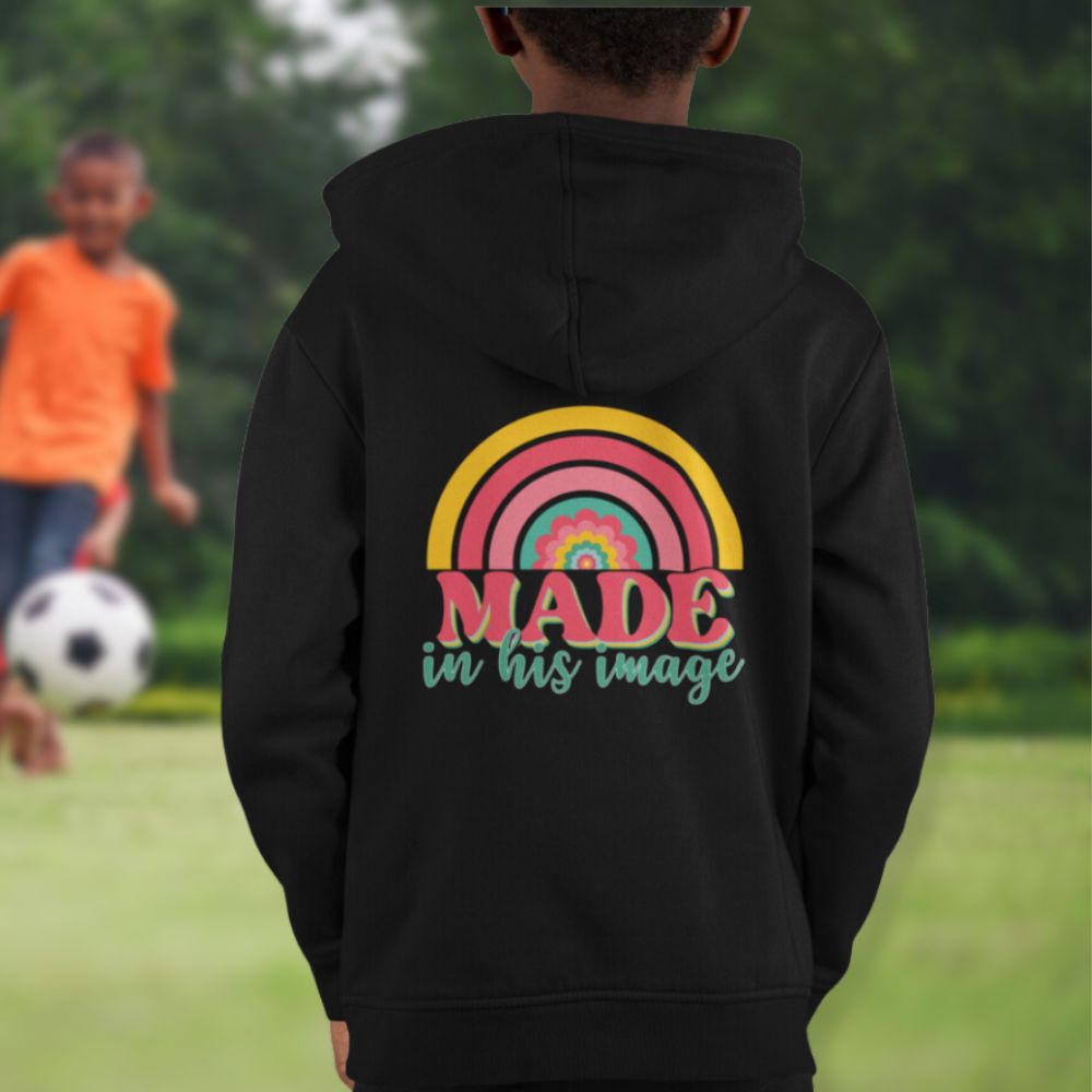 Made in His Image Rainbow Youth Hoodie Color: White Size: S Jesus Passion Apparel