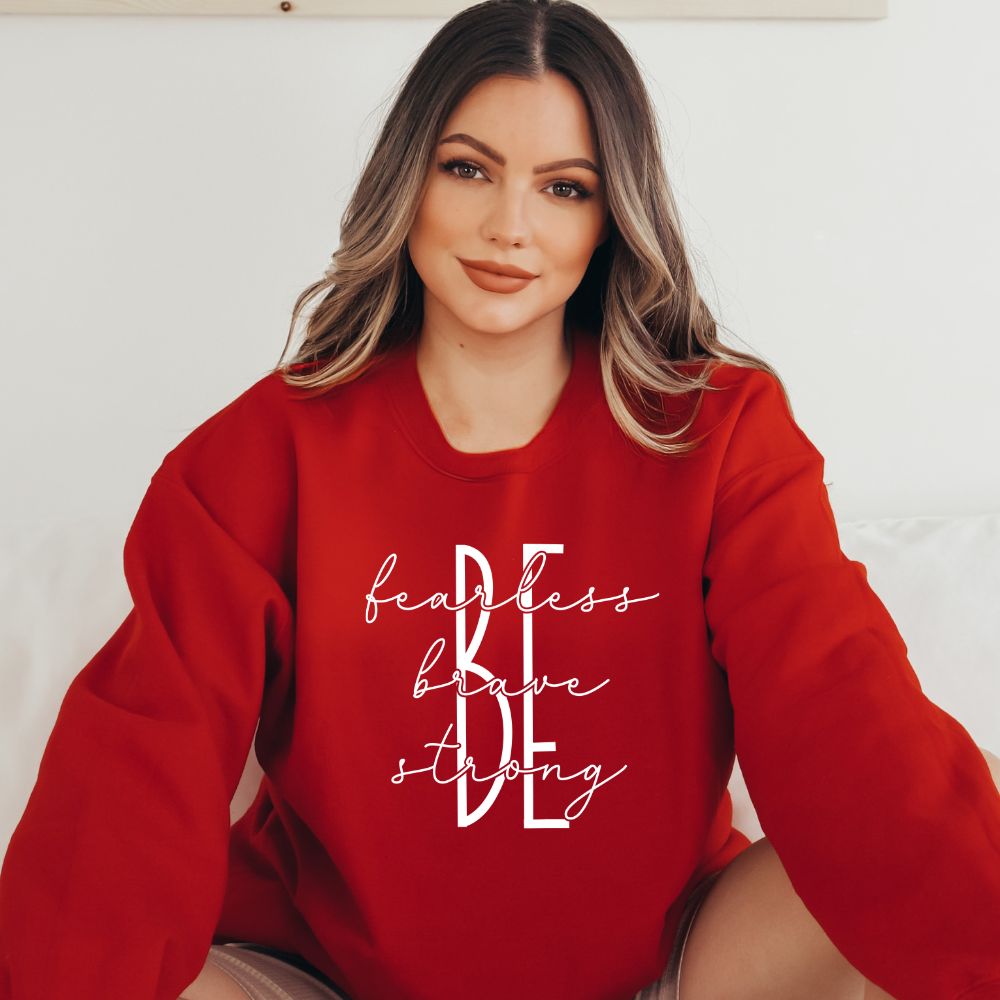 Be Fearless Brave Strong Women's Fleece Unisex-Fit Sweatshirt Red / Pink Heliconia Size: S Color: Heliconia Jesus Passion Apparel
