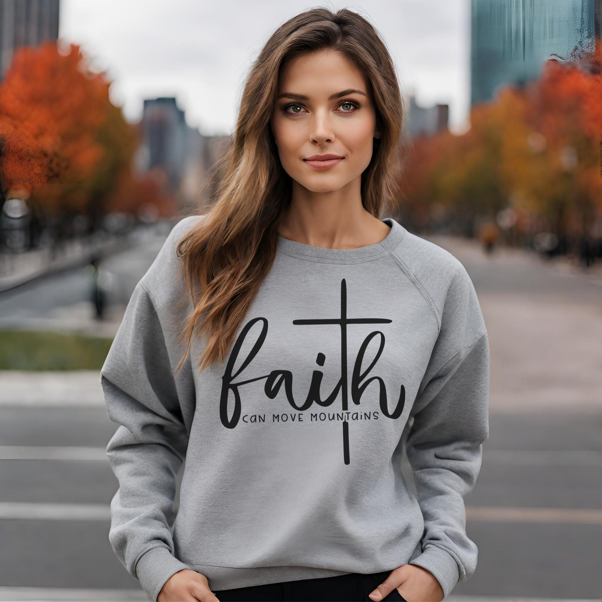 Faith Can Move Mountains Women's Fleece Unisex-Fit Sweatshirt Sport Grey / White Size: S Color: Sport Grey Jesus Passion Apparel