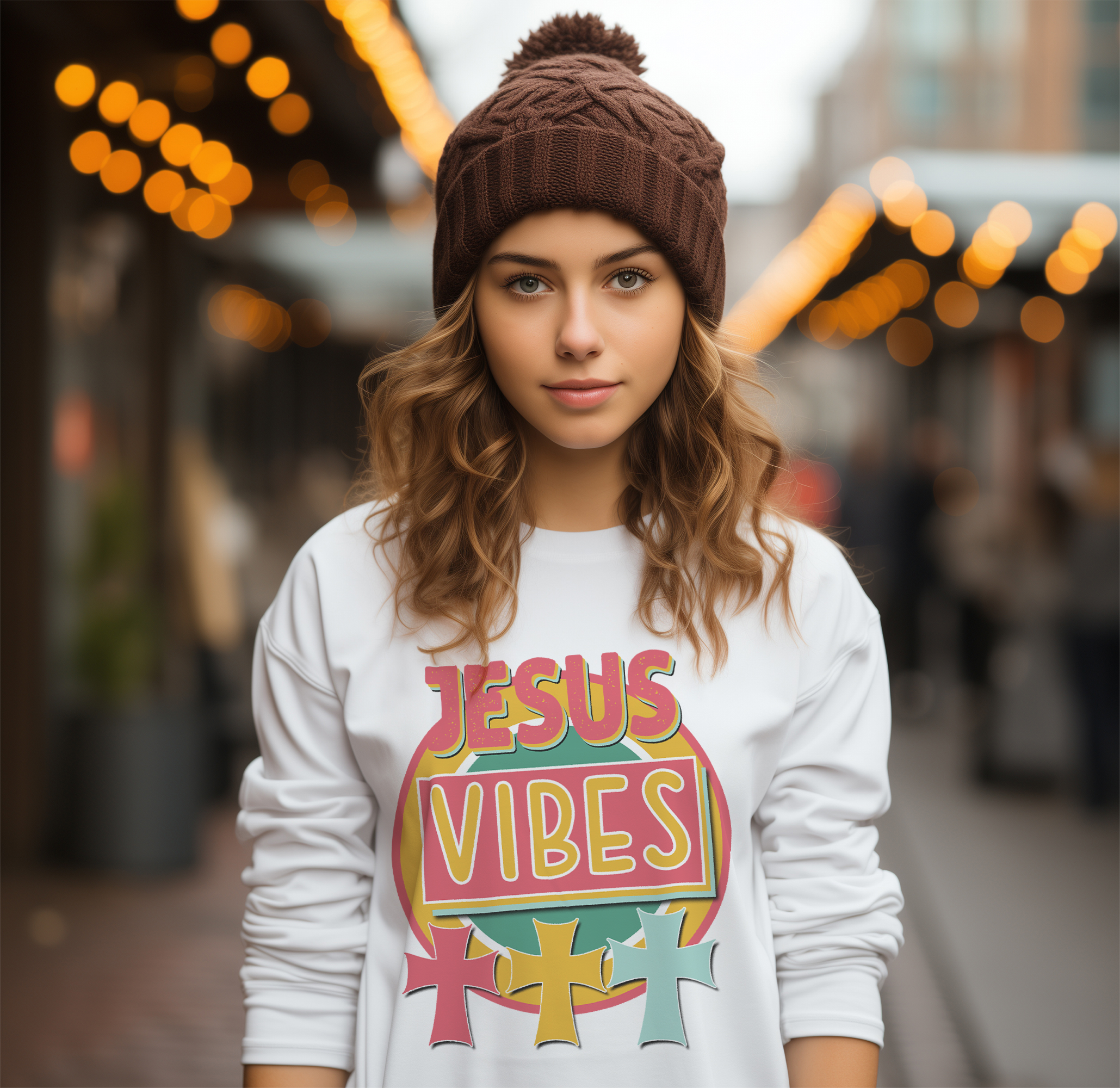 Jesus Vibes Youth Crewneck Sweatshirt Colors: White Sizes: XS Jesus Passion Apparel