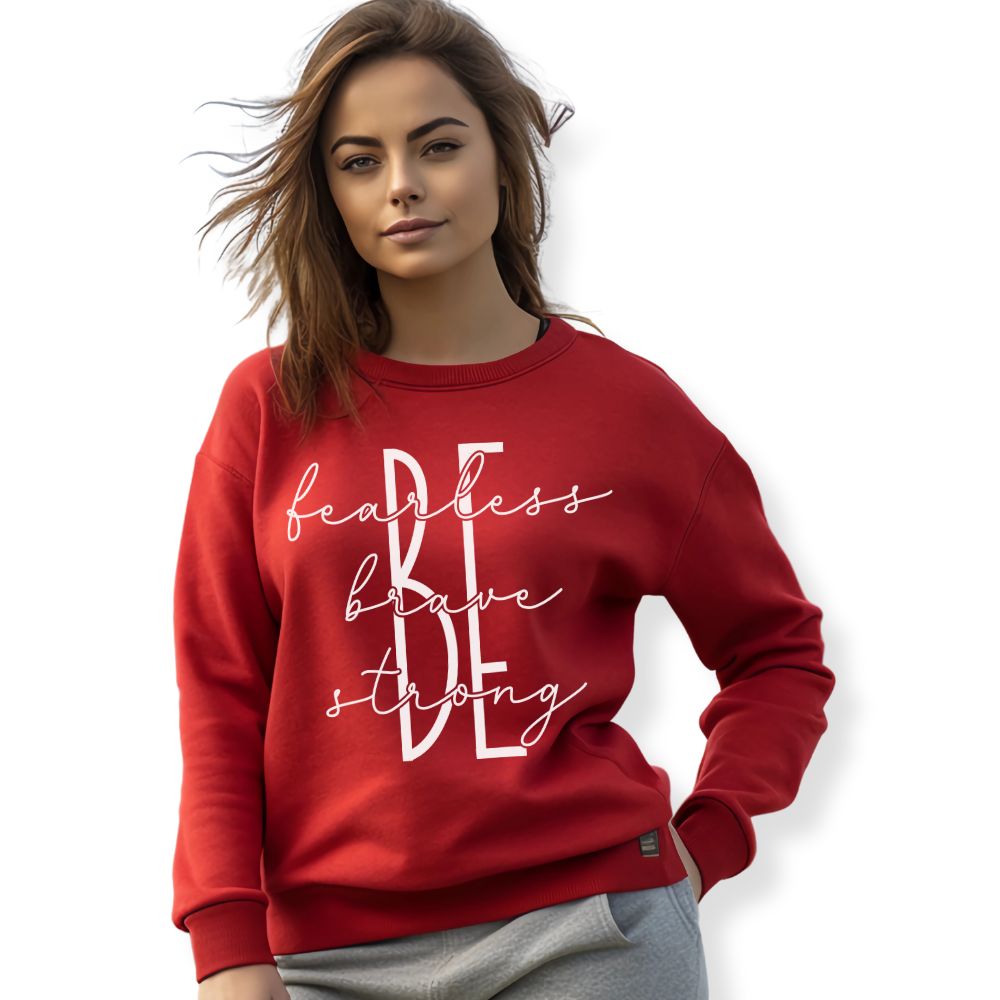 Be Fearless Brave Strong Women's Fleece Unisex-Fit Sweatshirt Red / Pink Heliconia Size: S Color: Heliconia Jesus Passion Apparel