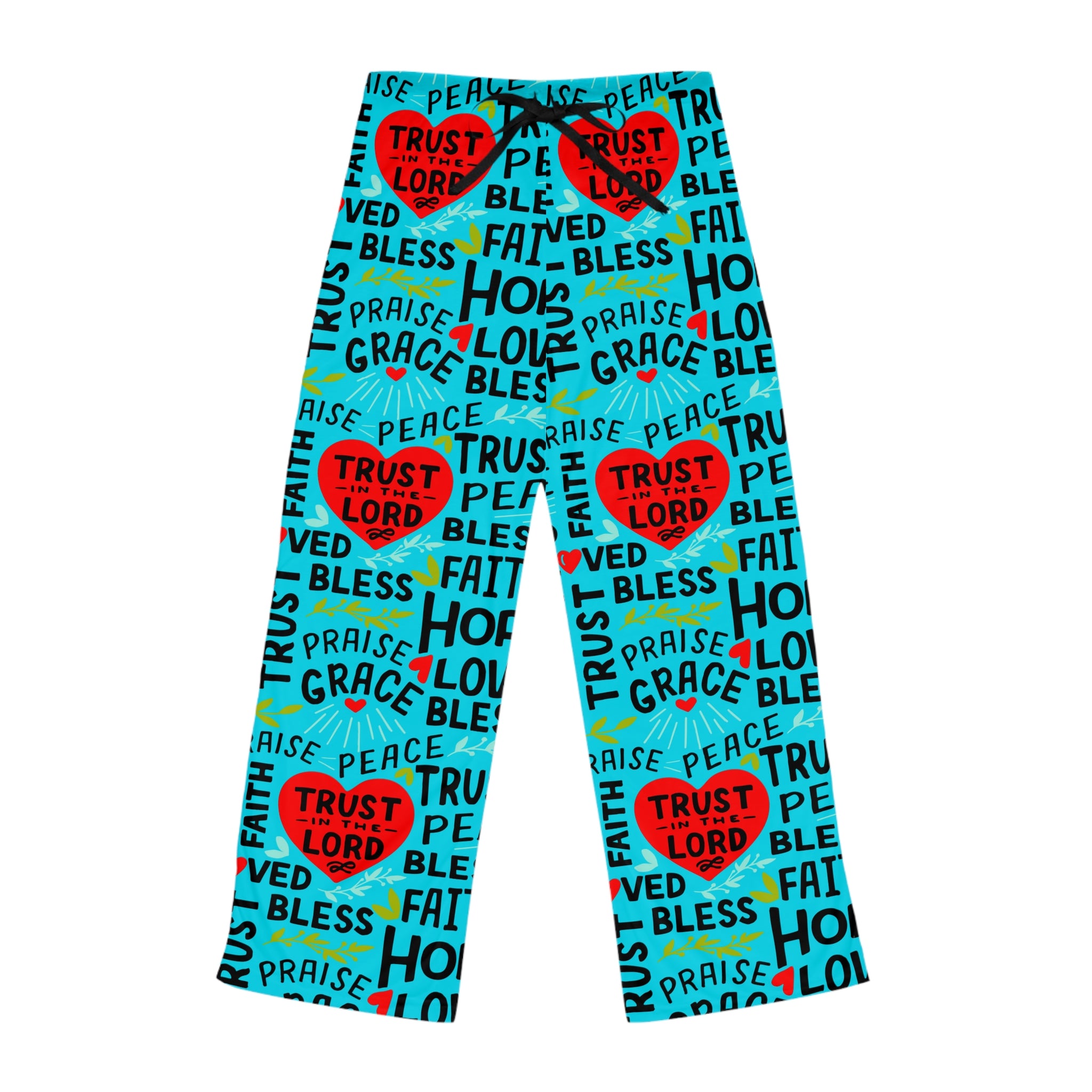 Trust in the Lord Women's Ocean Blue Lounge / Pajama Pants - Matching Pajama Set and Indoor Slippers Available Size: XS Color: White stitching Jesus Passion Apparel