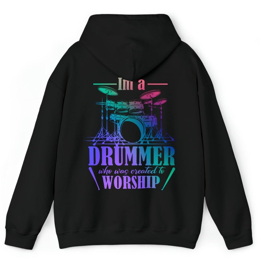 Drummer Created to Worship Men's Heavy Blend™ Hoodie Color: White Size: S Jesus Passion Apparel