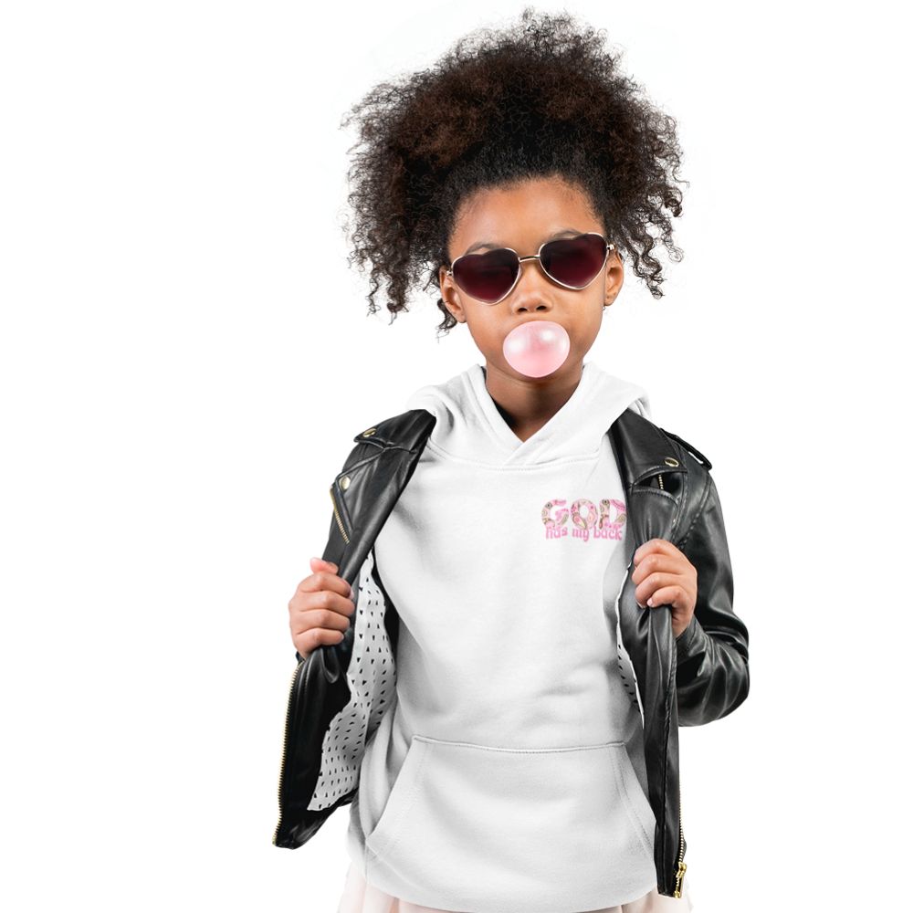 God Has My Back Youth Hoodie Color: Light Pink Size: S Jesus Passion Apparel