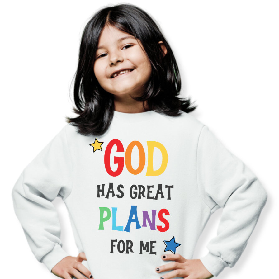 God Has Plans for Me Youth Crewneck Sweatshirt Color: White Size: XS Jesus Passion Apparel